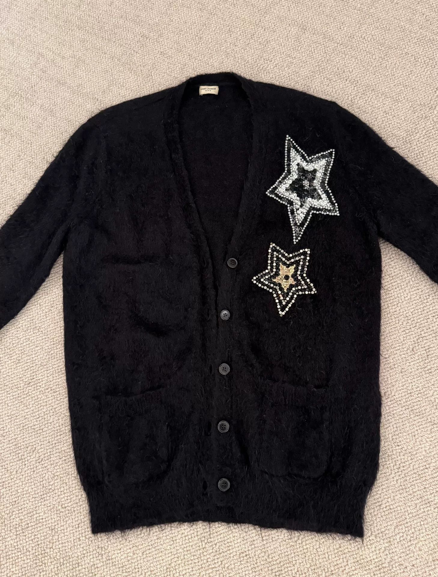 Saint Laurent Paris YSL Saint Laurent Sequined Star Knit Cardigan Size XS / US 0-2 / IT 36-38 - 2 Thumbnail