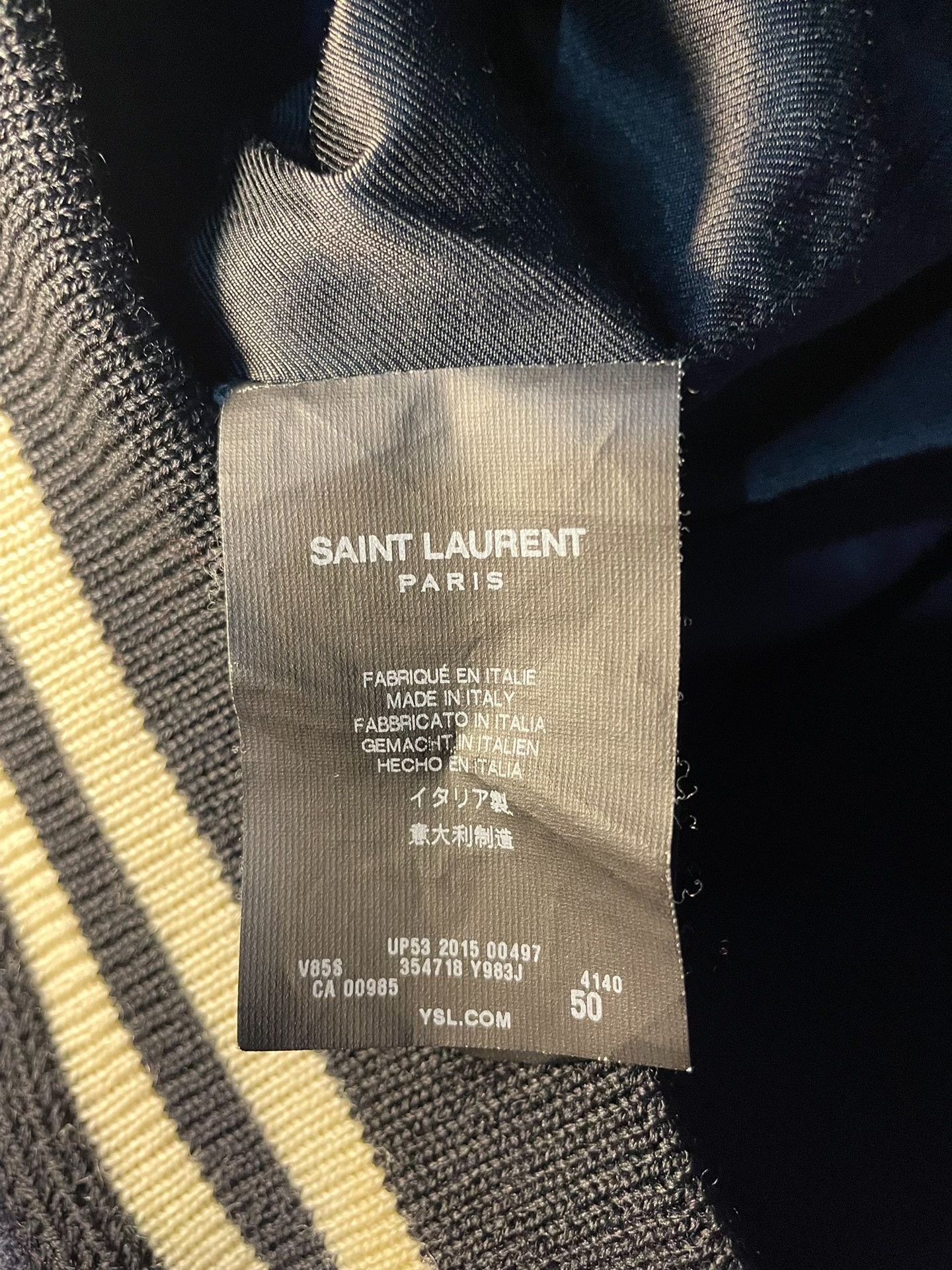 Saint Laurent Paris Saint Laurent Navy Leather Sleeves Varsity Jacket Size US M / EU 48-50 / 2 - 7 Thumbnail