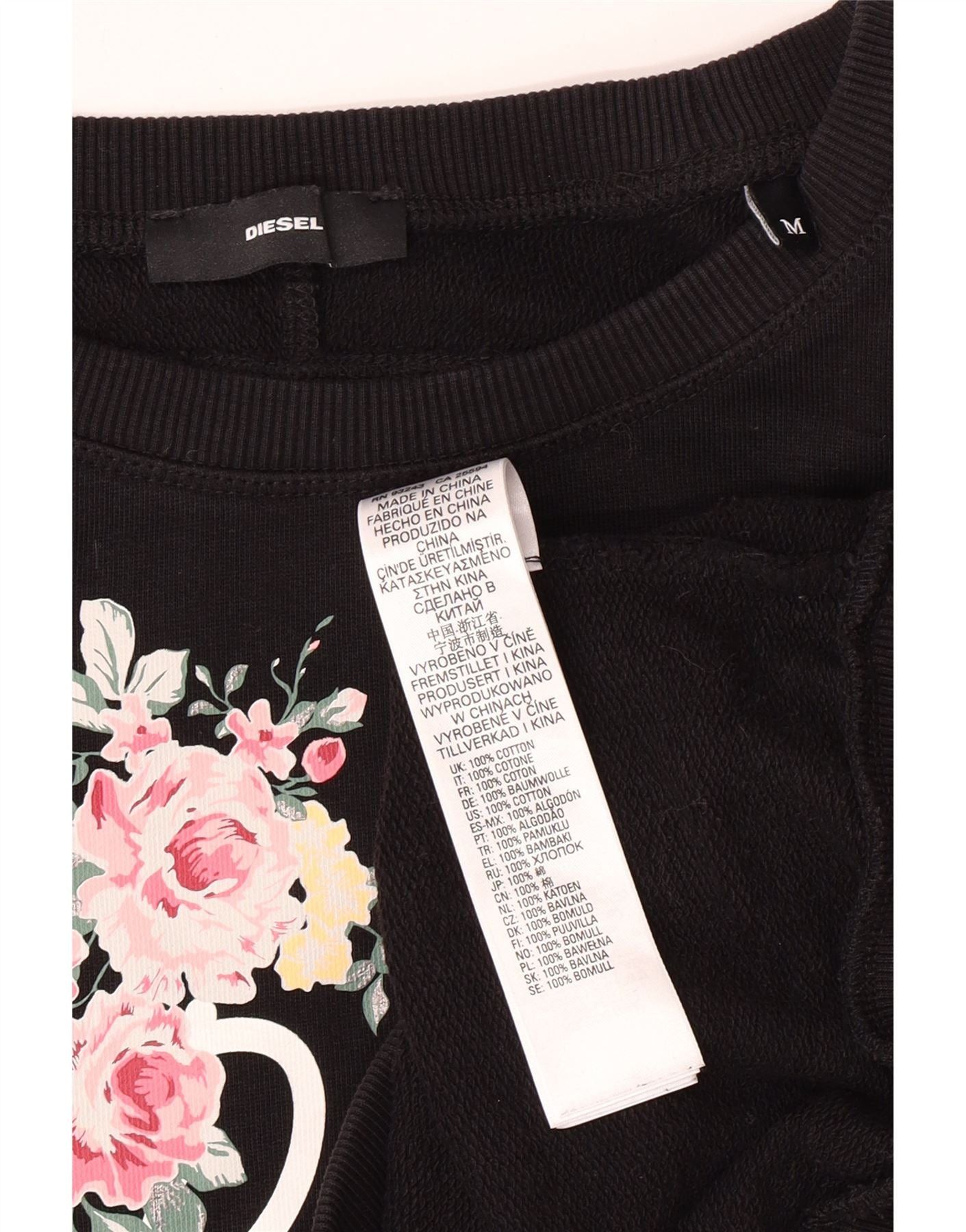 Diesel Womens Graphic Sweatshirt Jumper UK 14 Medium Black Floral C Size M / US 6-8 / IT 42-44 - 5 Thumbnail