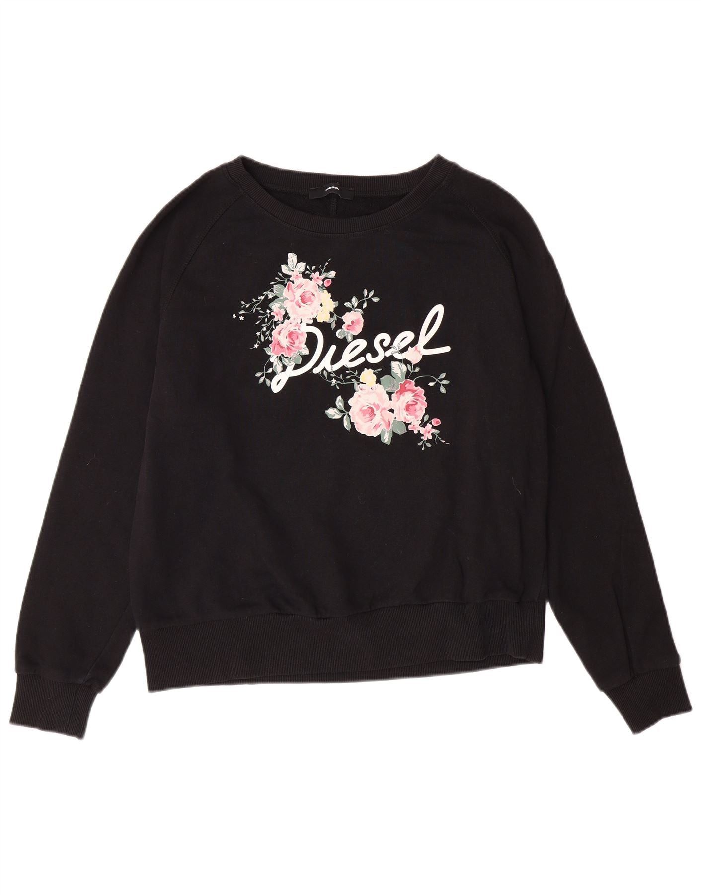 Diesel Womens Graphic Sweatshirt Jumper UK 14 Medium Black Floral C Size M / US 6-8 / IT 42-44 - 3 Thumbnail