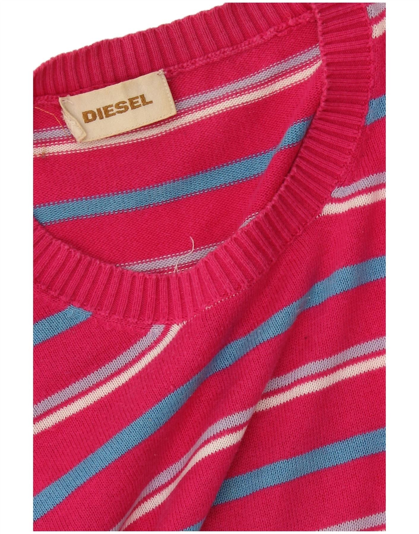 Diesel Womens Crew Neck Jumper Sweater UK 16 Large Pink Striped Size M / US 6-8 / IT 42-44 - 4 Thumbnail