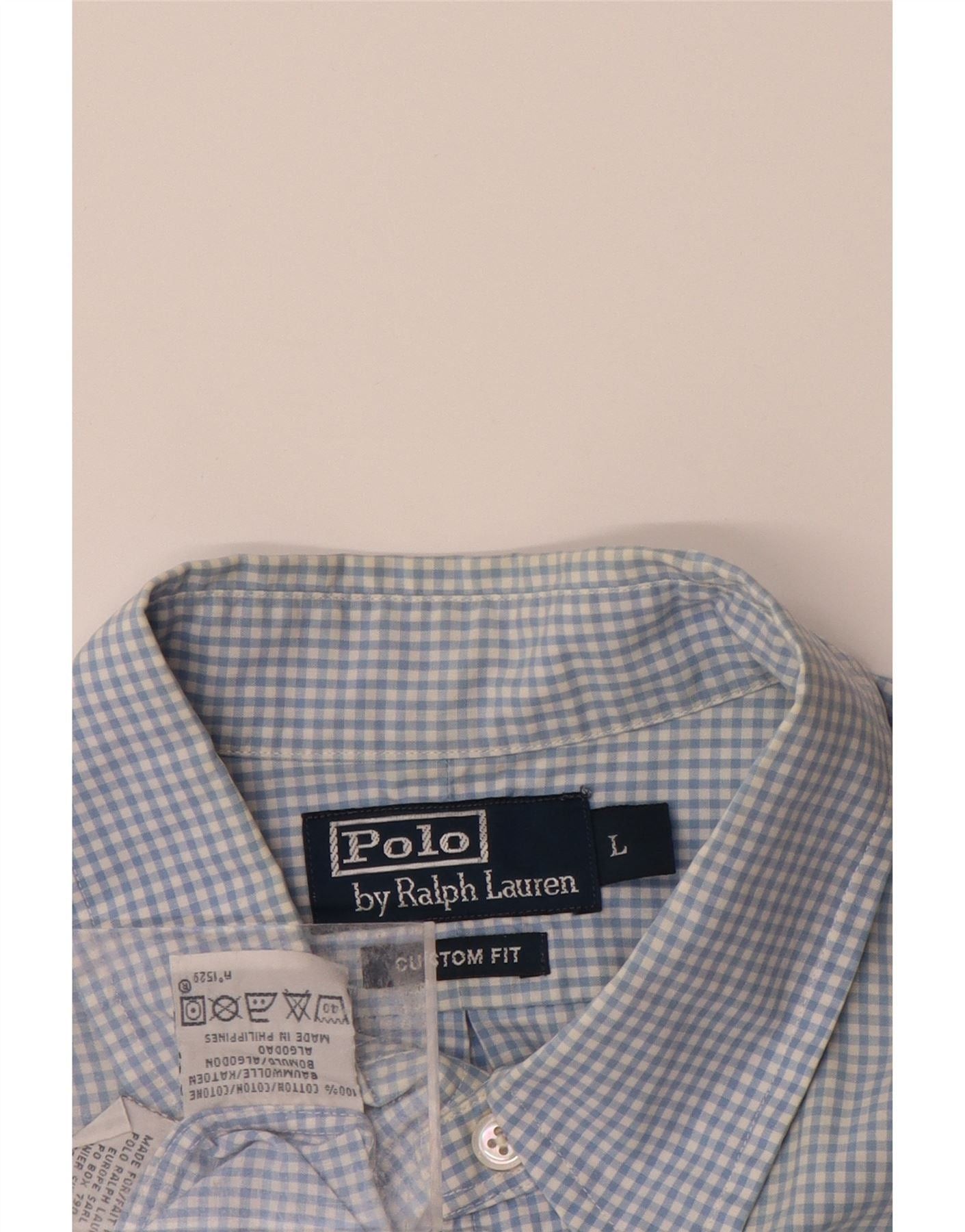 Polo Ralph Lauren Mens Custom Fit Short Sleeve Shirt Large Blue Gingham Size US L / EU 52-54 / 3 - 3 Thumbnail