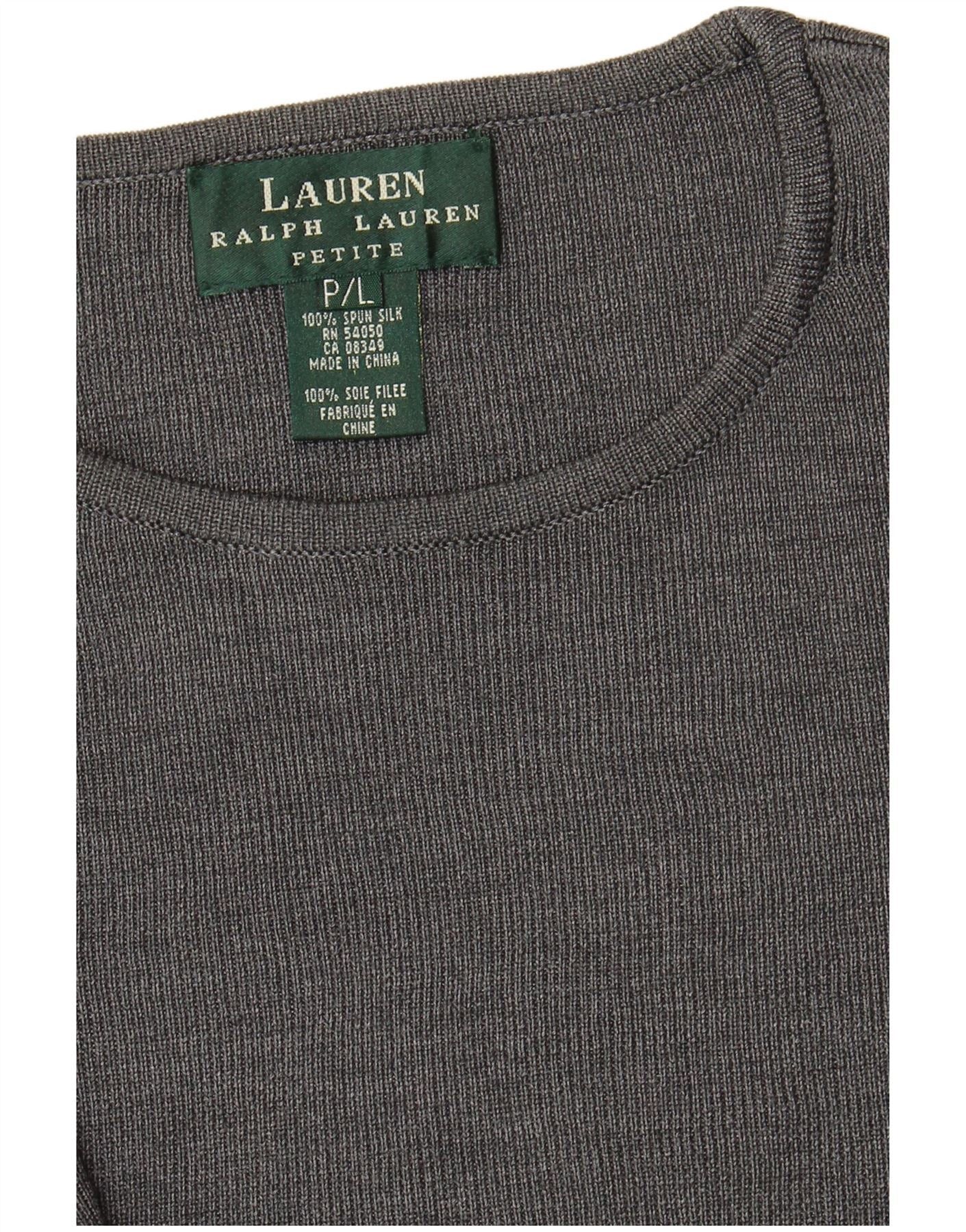 Ralph Lauren Womens Petite Crop Boat Neck Jumper Sweater UK 16 Large Grey Size M / US 6-8 / IT 42-44 - 4 Thumbnail