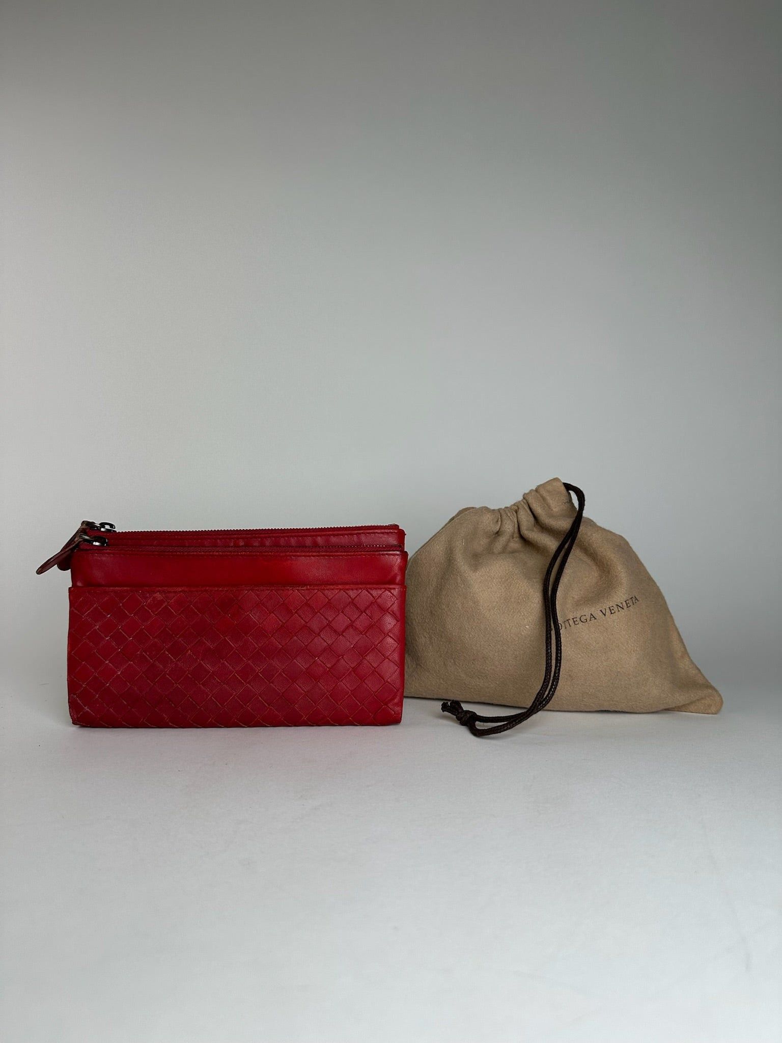 Bottega Veneta Vintage Intrecciato Leather Card Holder Wallet Red Size ONE SIZE - 2 Thumbnail