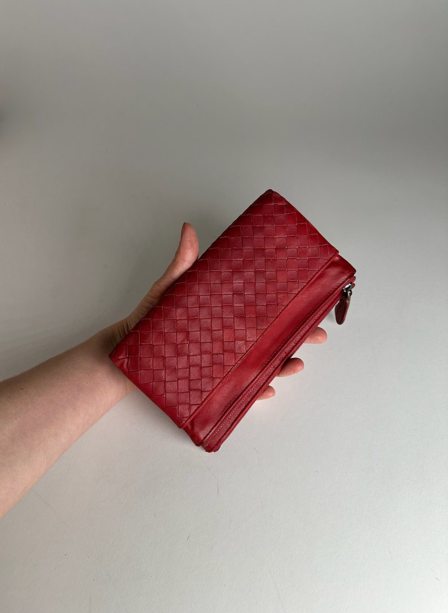 Bottega Veneta Vintage Intrecciato Leather Card Holder Wallet Red Size ONE SIZE - 8 Thumbnail
