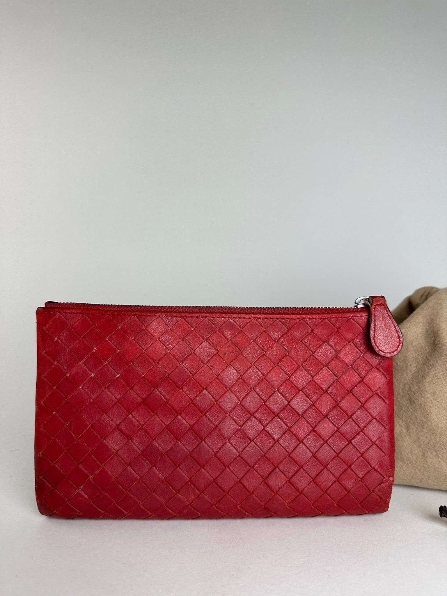 Bottega Veneta Vintage Intrecciato Leather Card Holder Wallet Red Size ONE SIZE - 5 Thumbnail