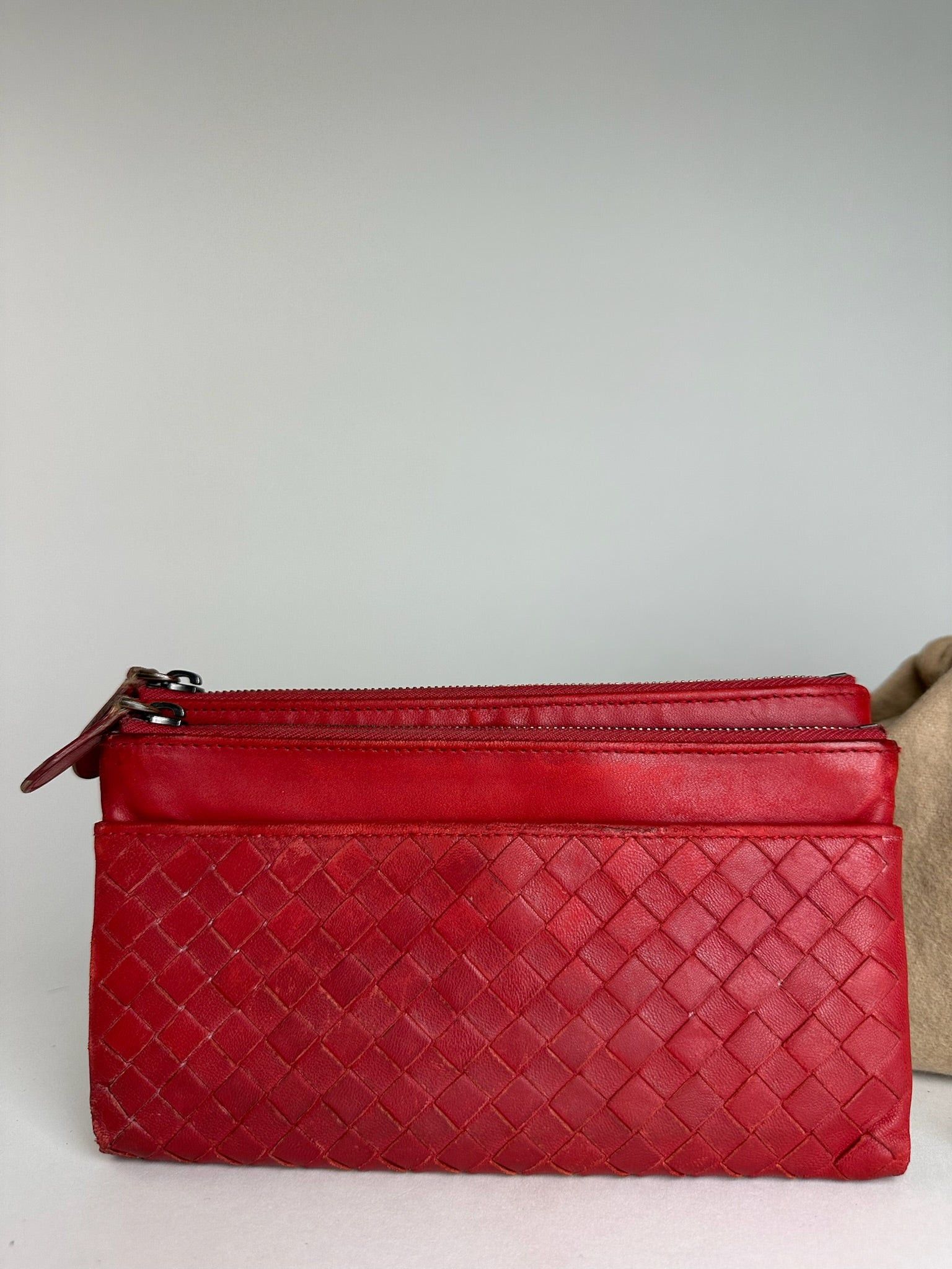 Bottega Veneta Vintage Intrecciato Leather Card Holder Wallet Red Size ONE SIZE - 10 Thumbnail
