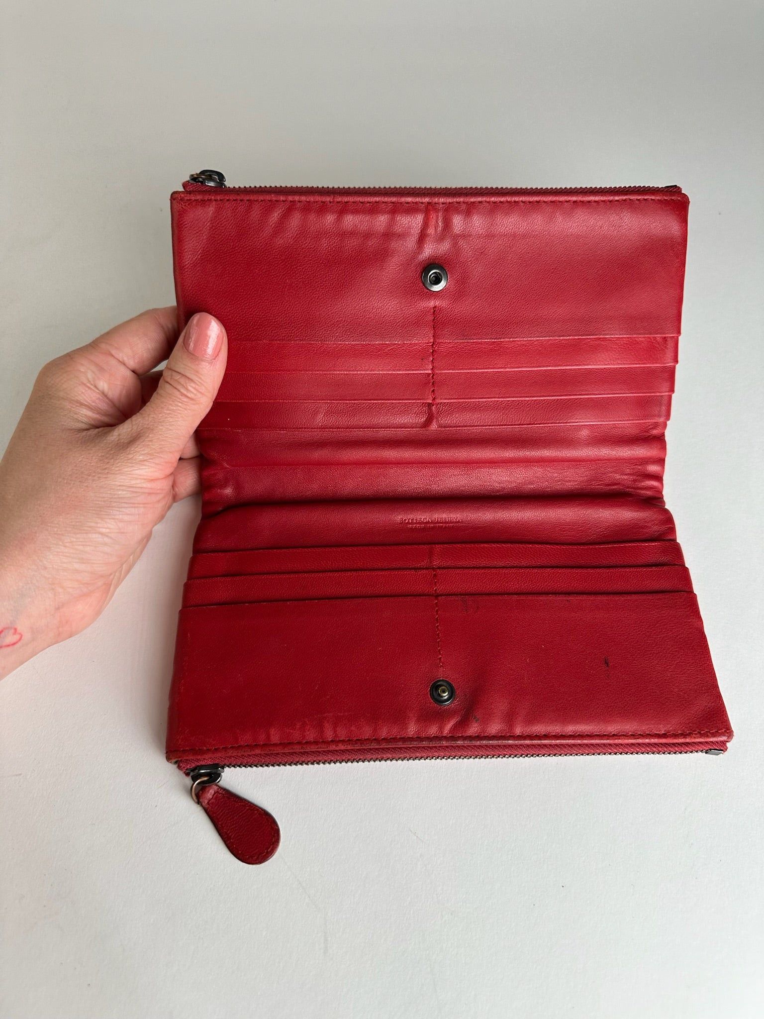 Bottega Veneta Vintage Intrecciato Leather Card Holder Wallet Red Size ONE SIZE - 6 Thumbnail