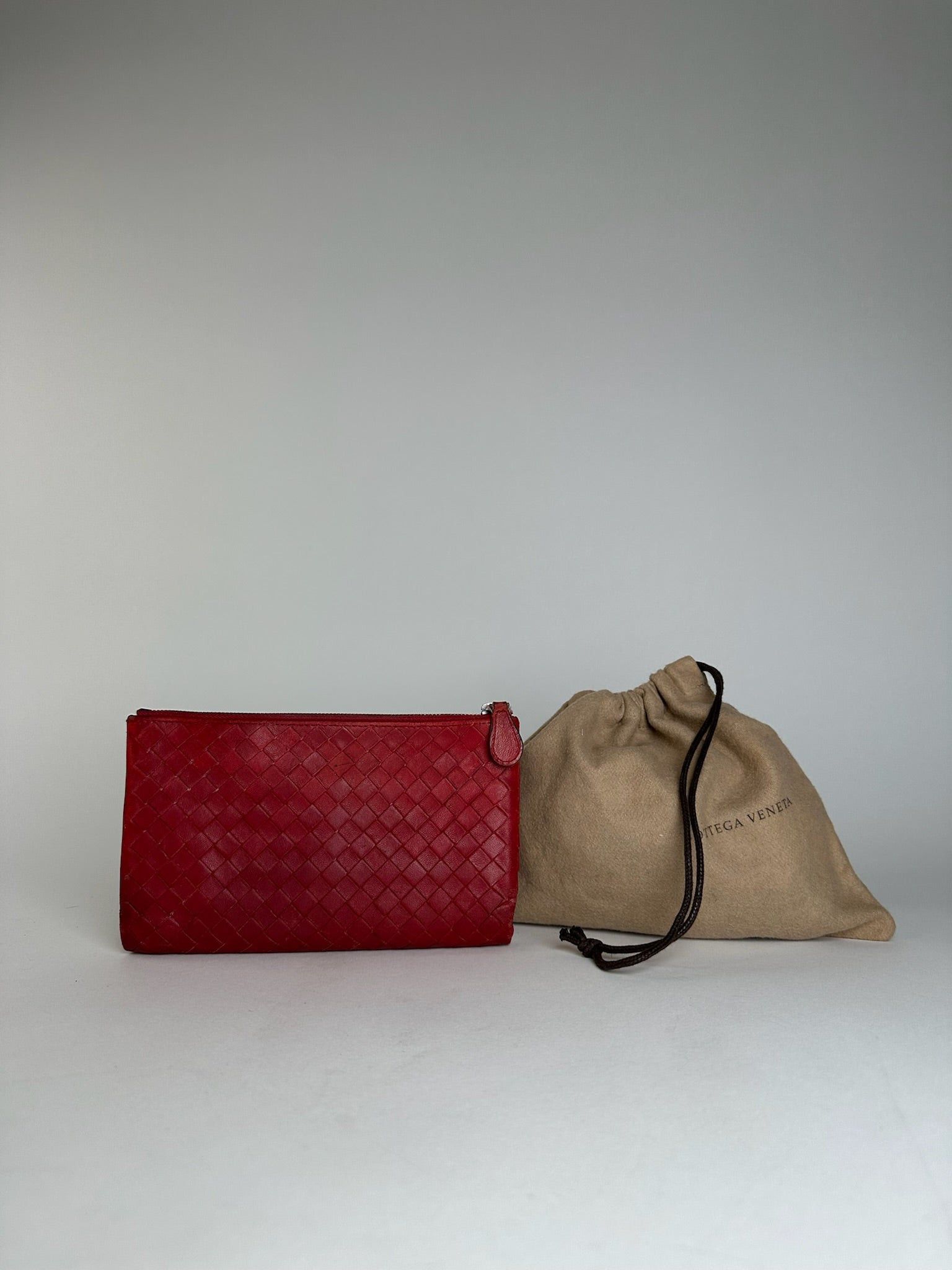 Bottega Veneta Vintage Intrecciato Leather Card Holder Wallet Red Size ONE SIZE - 3 Thumbnail
