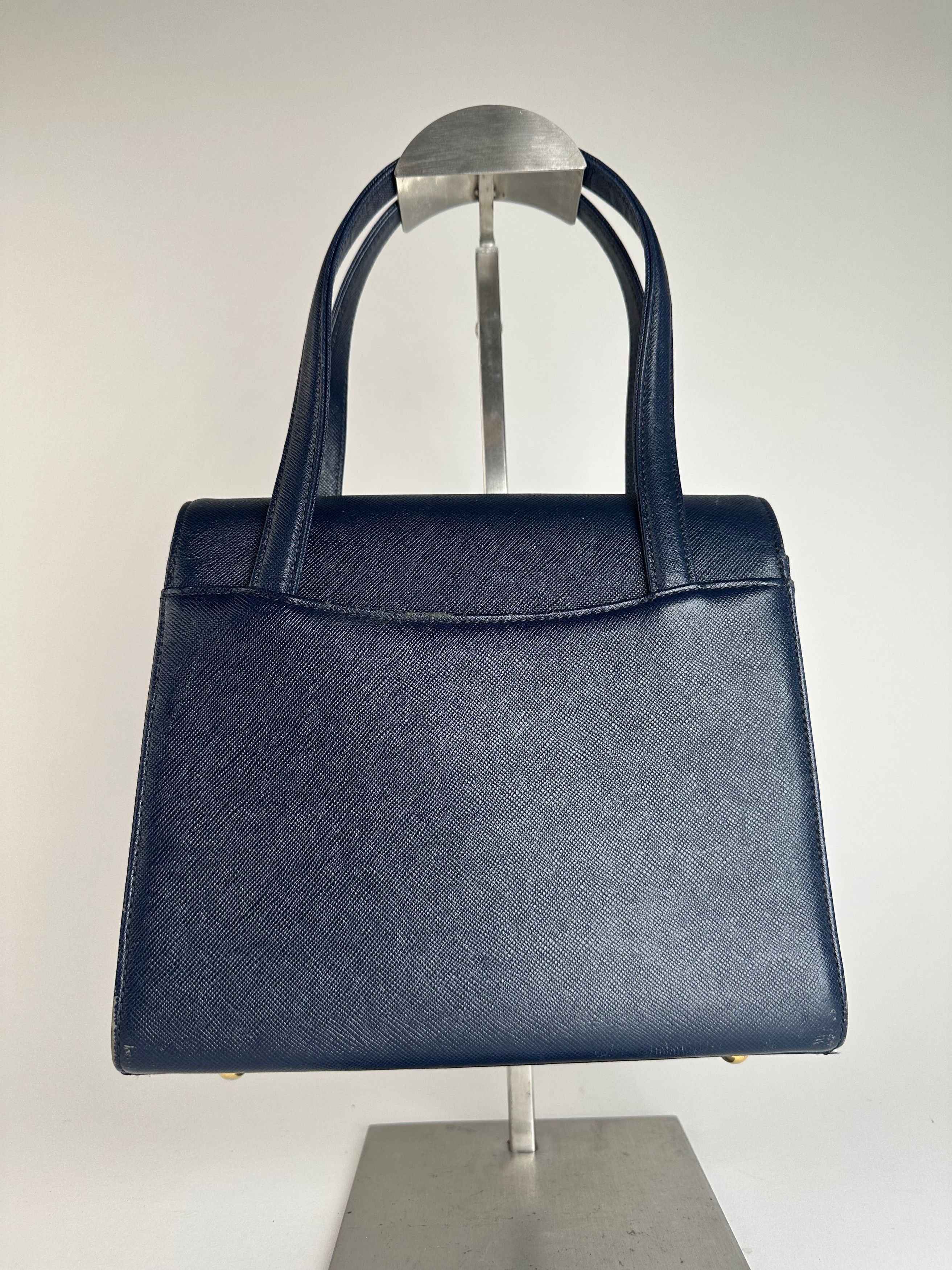Courreges Vintage Leather Handbag Navy Size ONE SIZE - 12 Thumbnail