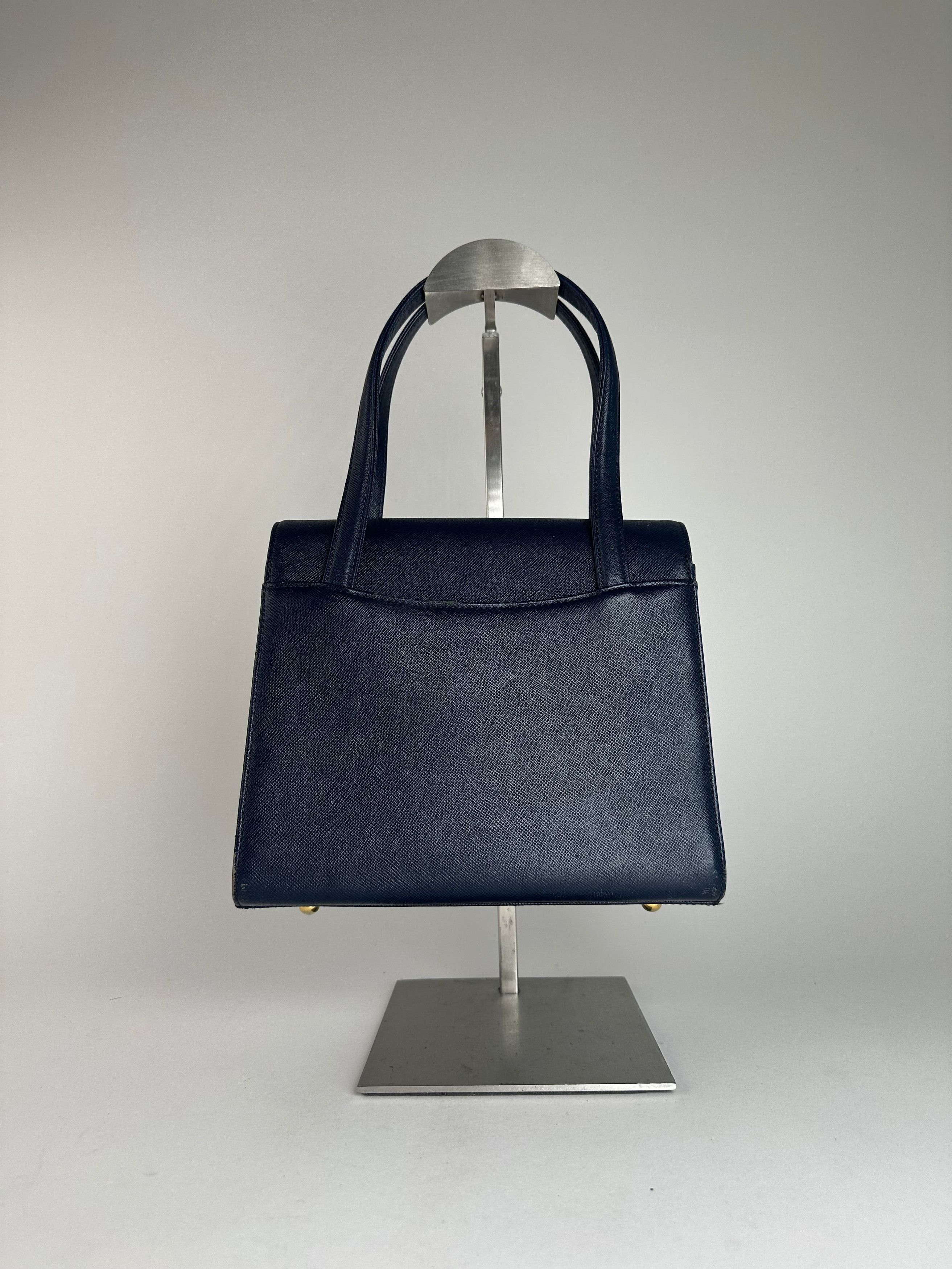 Courreges Vintage Leather Handbag Navy Size ONE SIZE - 2 Thumbnail