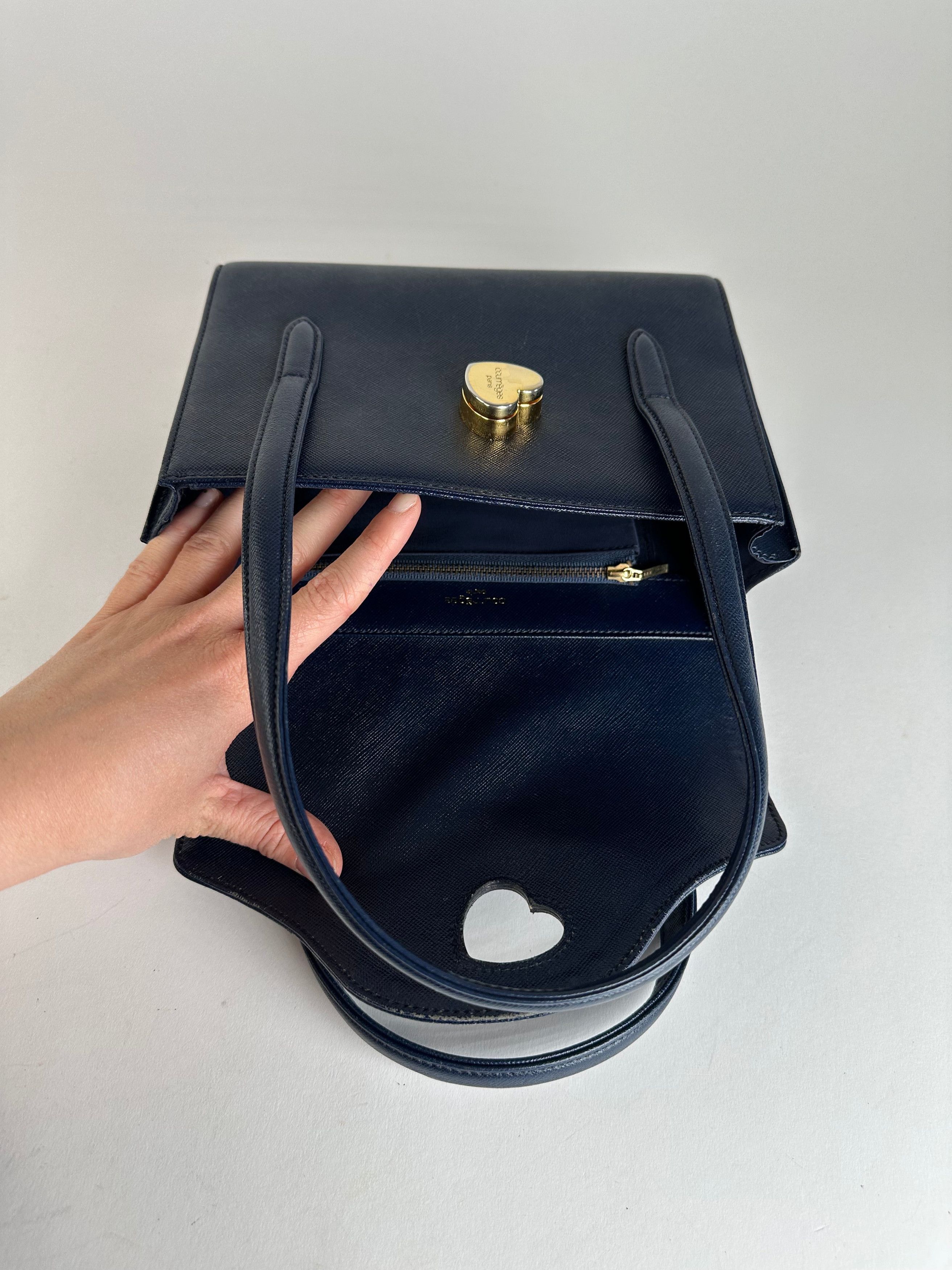 Courreges Vintage Leather Handbag Navy Size ONE SIZE - 4 Thumbnail