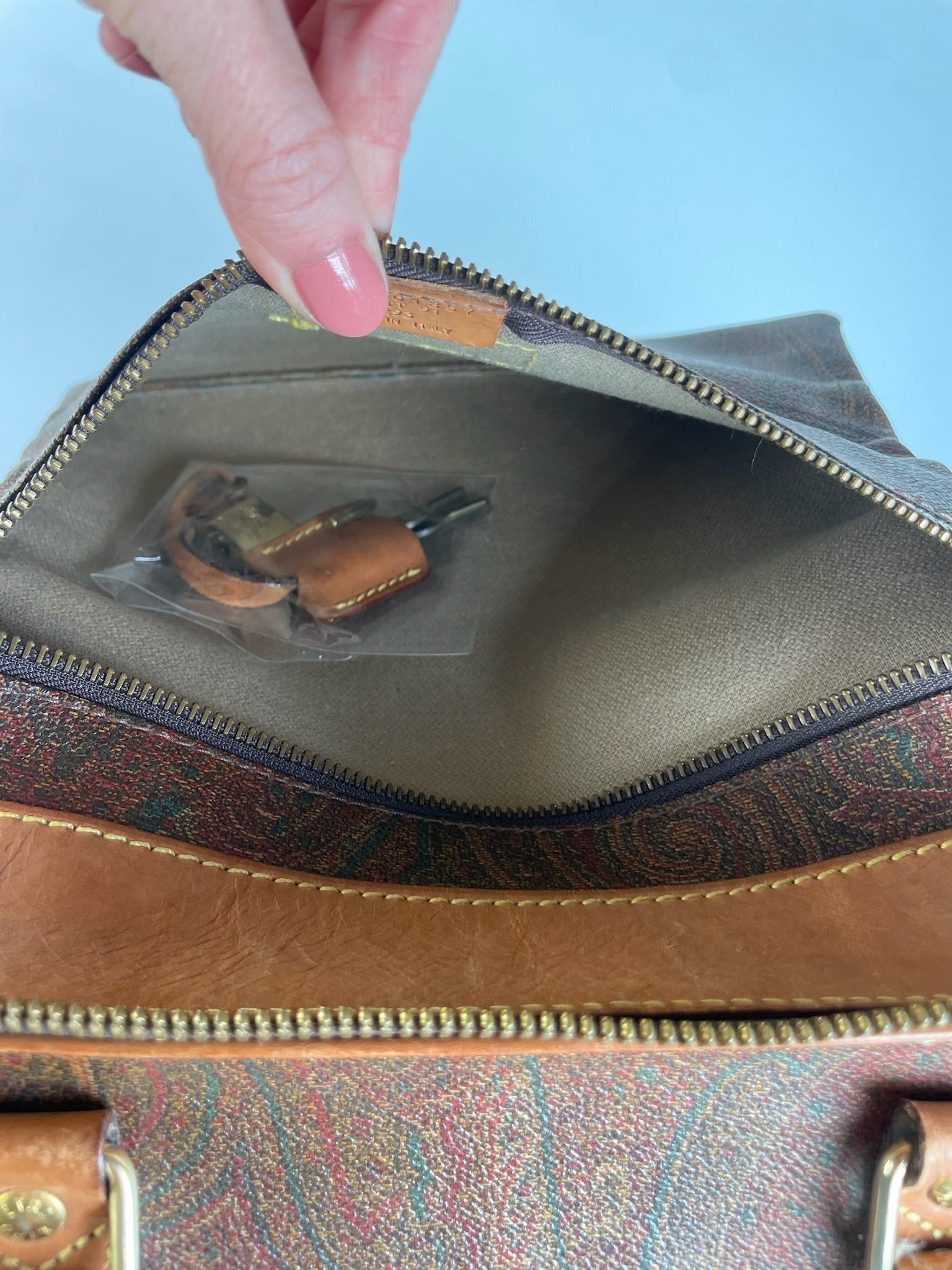 Etro Vintage Paisley Monogram Leather Duffel Bag Orange brown Size ONE SIZE - 3 Thumbnail