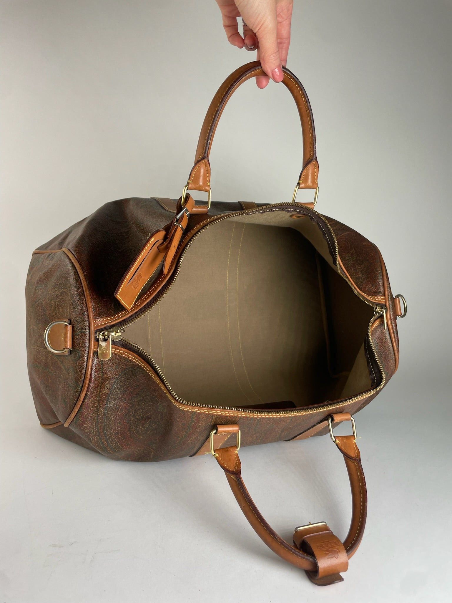 Etro Vintage Paisley Monogram Leather Duffel Bag Orange brown Size ONE SIZE - 4 Thumbnail