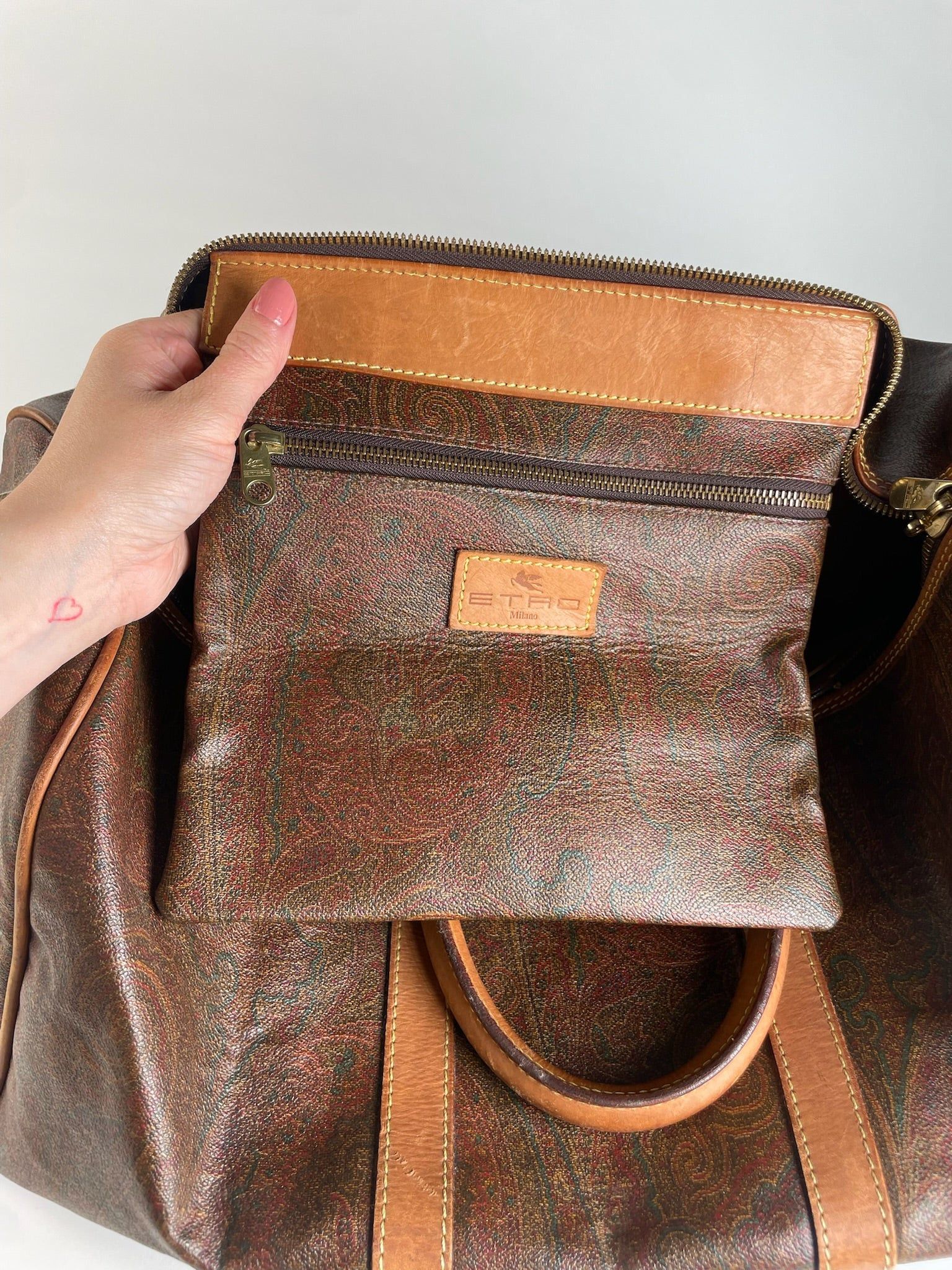 Etro Vintage Paisley Monogram Leather Duffel Bag Orange brown Size ONE SIZE - 6 Thumbnail