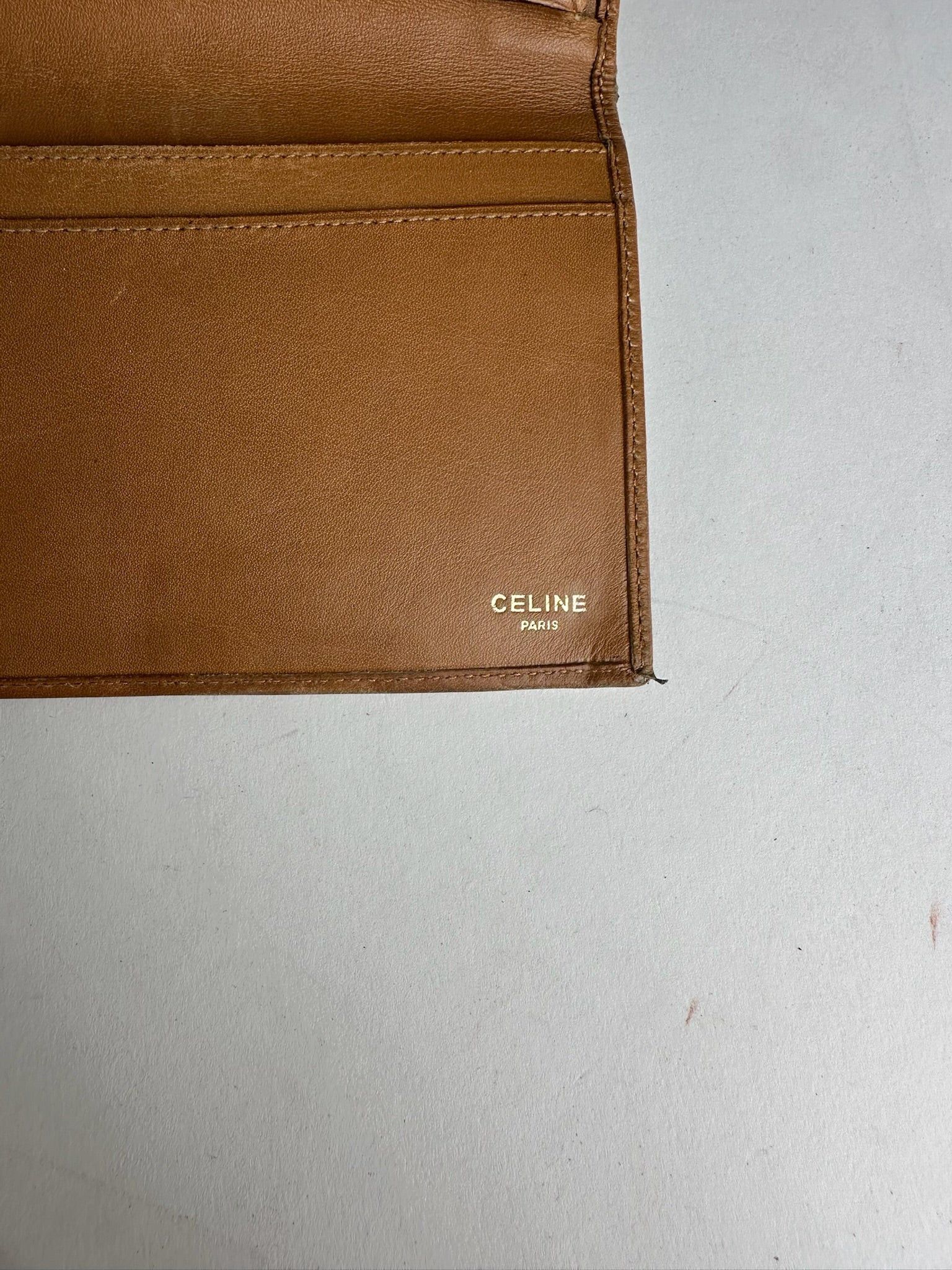 Celine Vintage Paris Triomphe Monogram Leather Wallet Beige Brown Size ONE SIZE - 4 Thumbnail