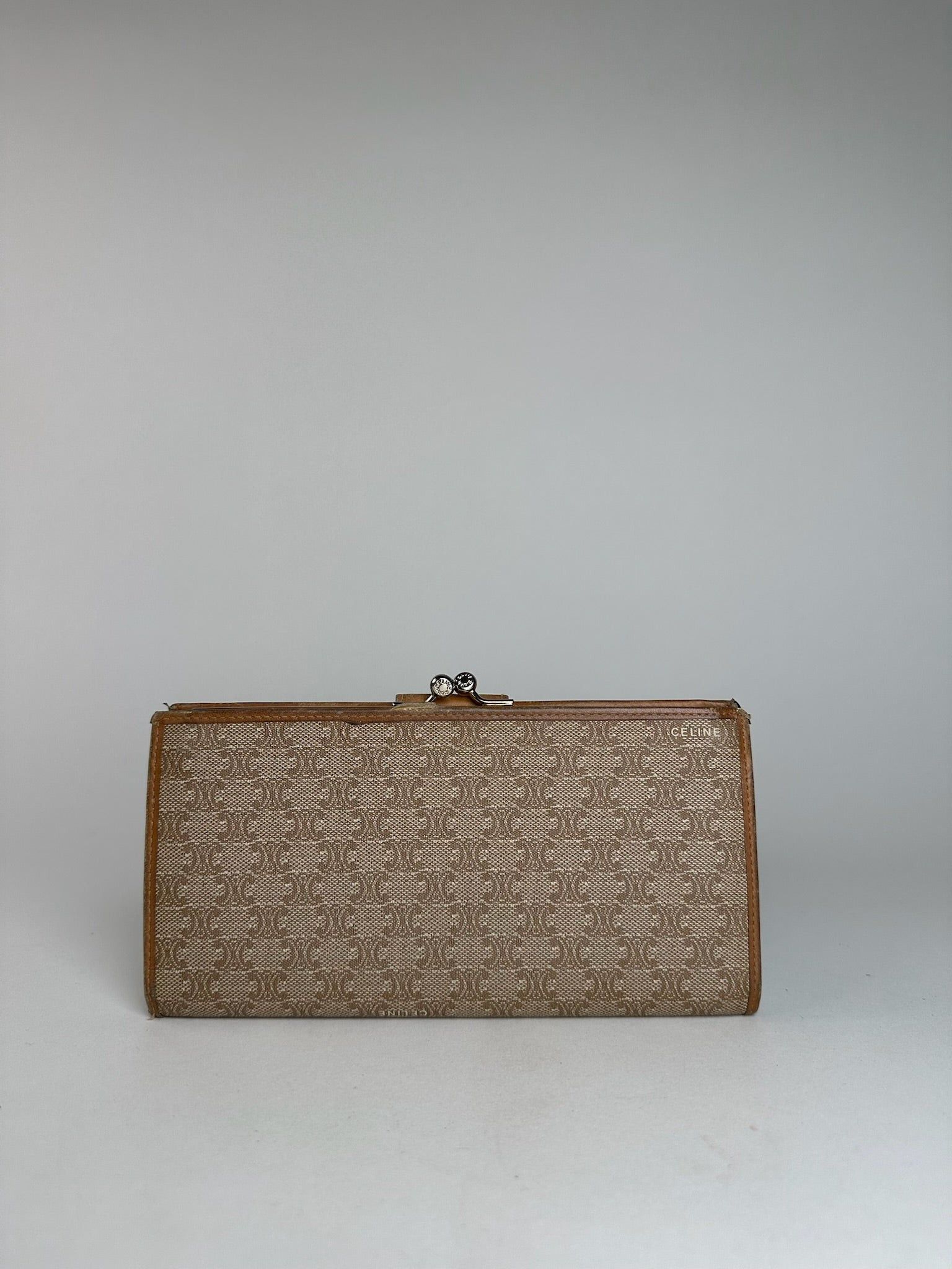 Celine Vintage Paris Triomphe Monogram Leather Wallet Beige Brown Size ONE SIZE - 7 Thumbnail