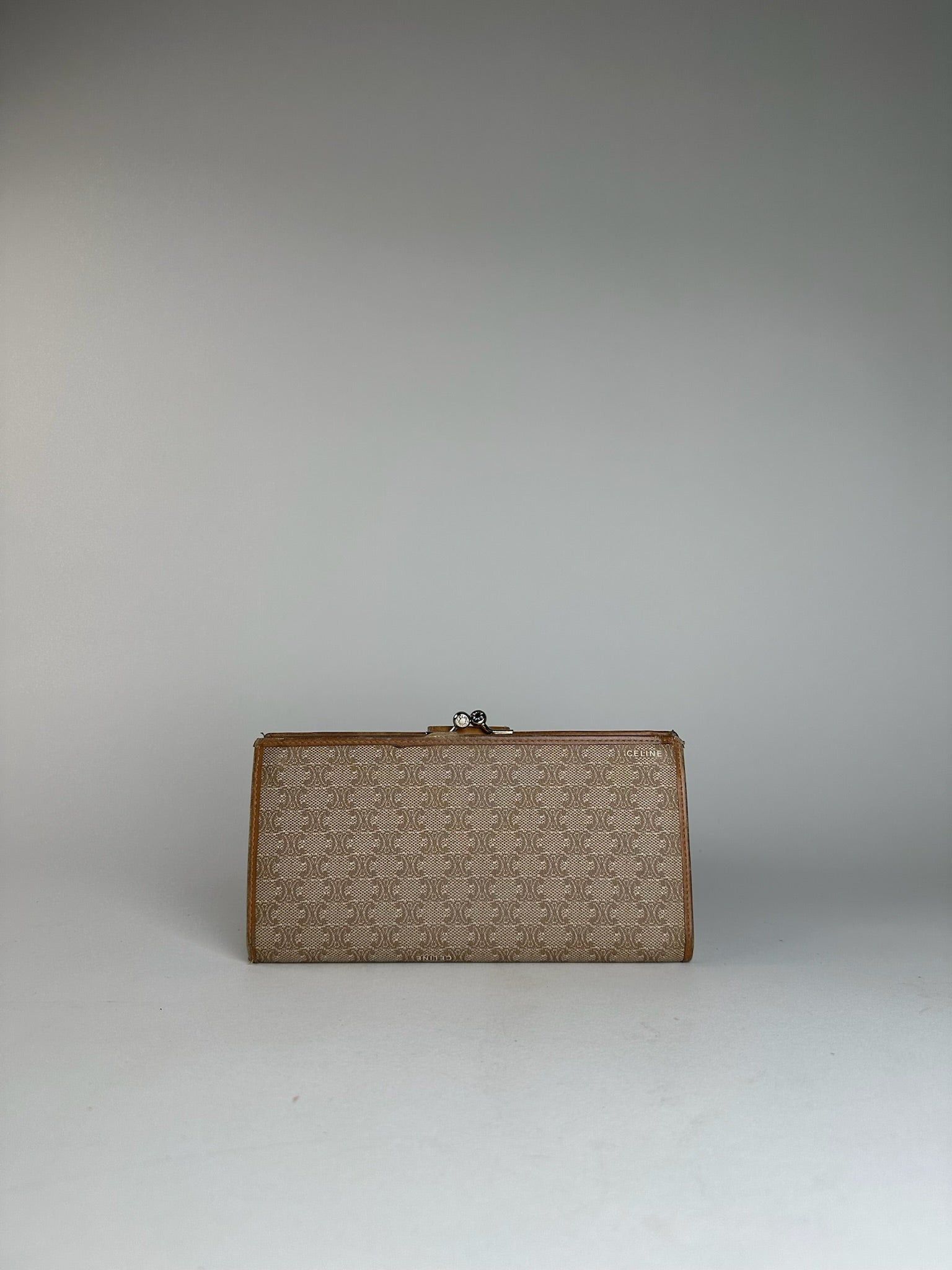 Celine Vintage Paris Triomphe Monogram Leather Wallet Beige Brown Size ONE SIZE - 2 Thumbnail