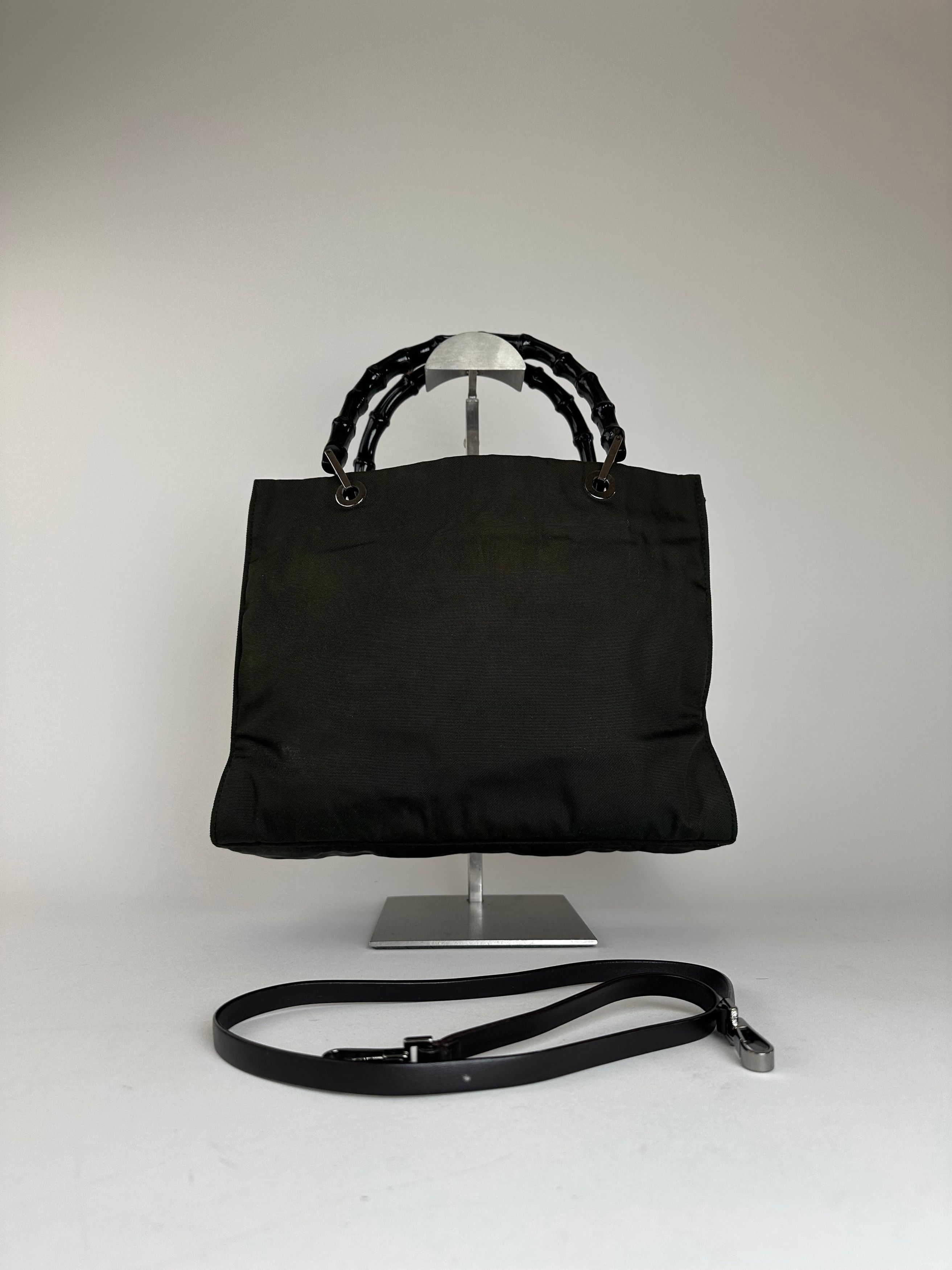 Gucci Vintage Bamboo Top Handle 2Way Handbag Black Brown Size ONE SIZE - 10 Thumbnail