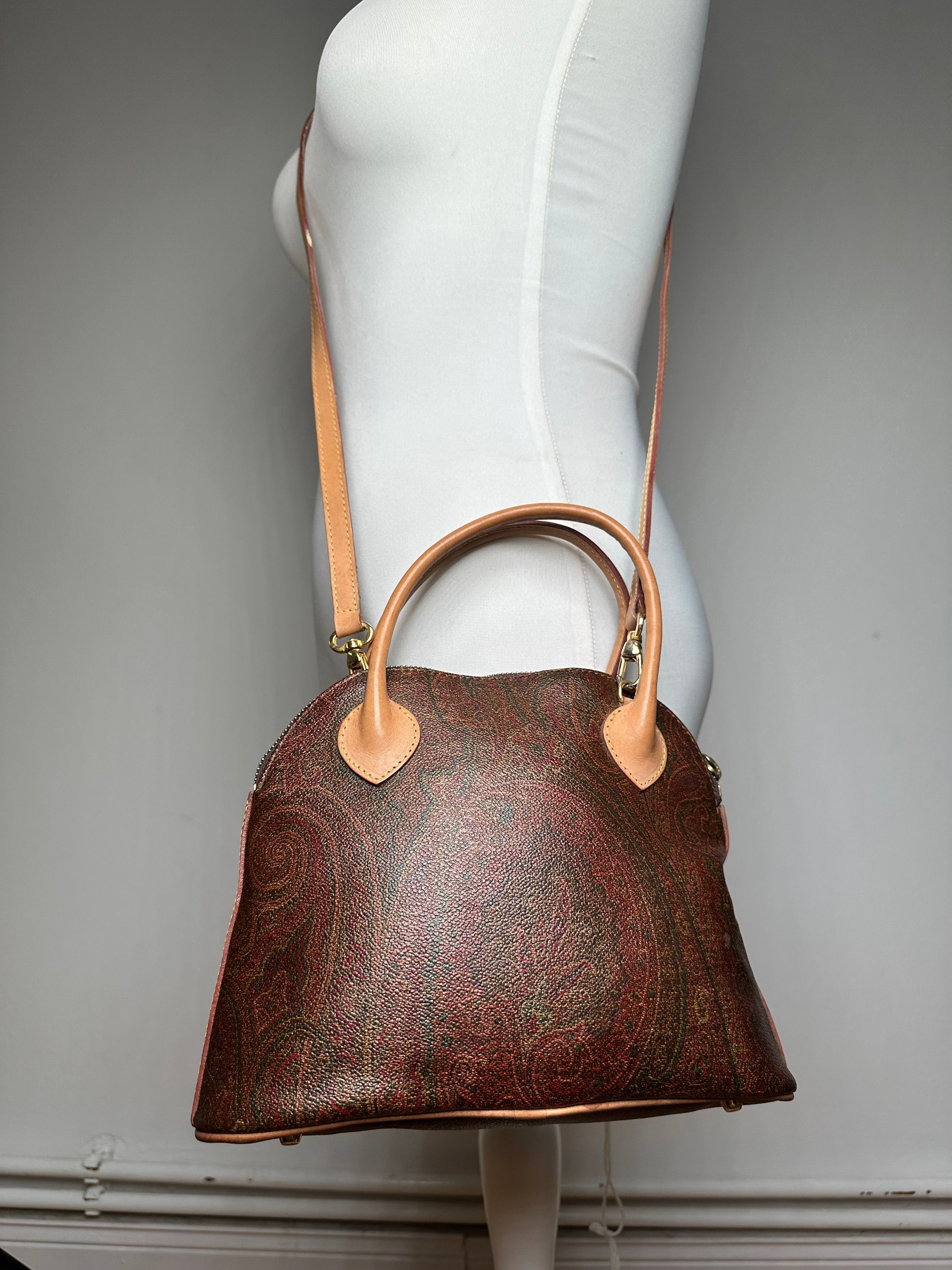 Etro Vintage Paisley Monogram 2Way Leather Handbag Orange Red Bro Size ONE SIZE - 3 Thumbnail