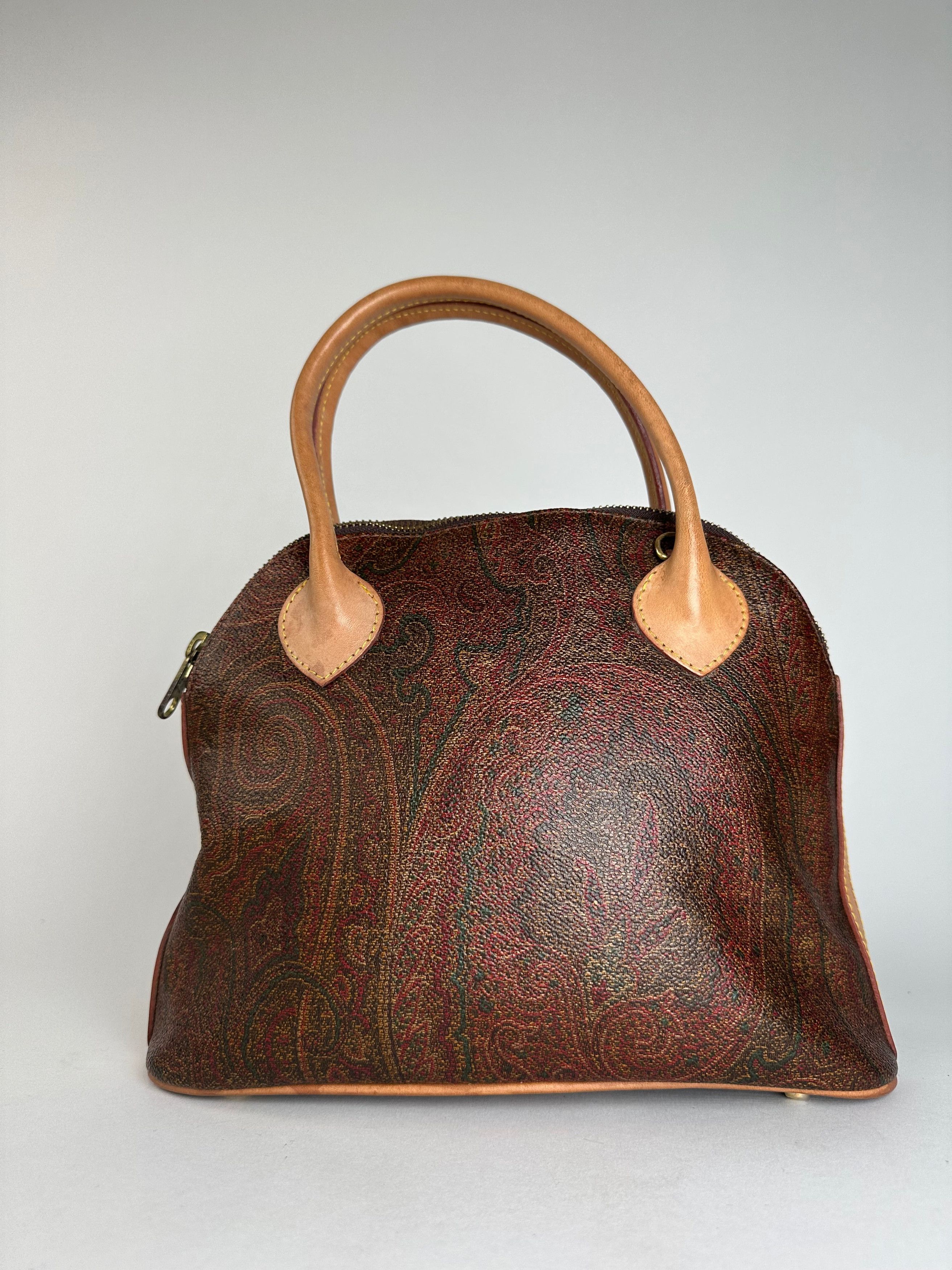 Etro Vintage Paisley Monogram 2Way Leather Handbag Orange Red Bro Size ONE SIZE - 7 Thumbnail