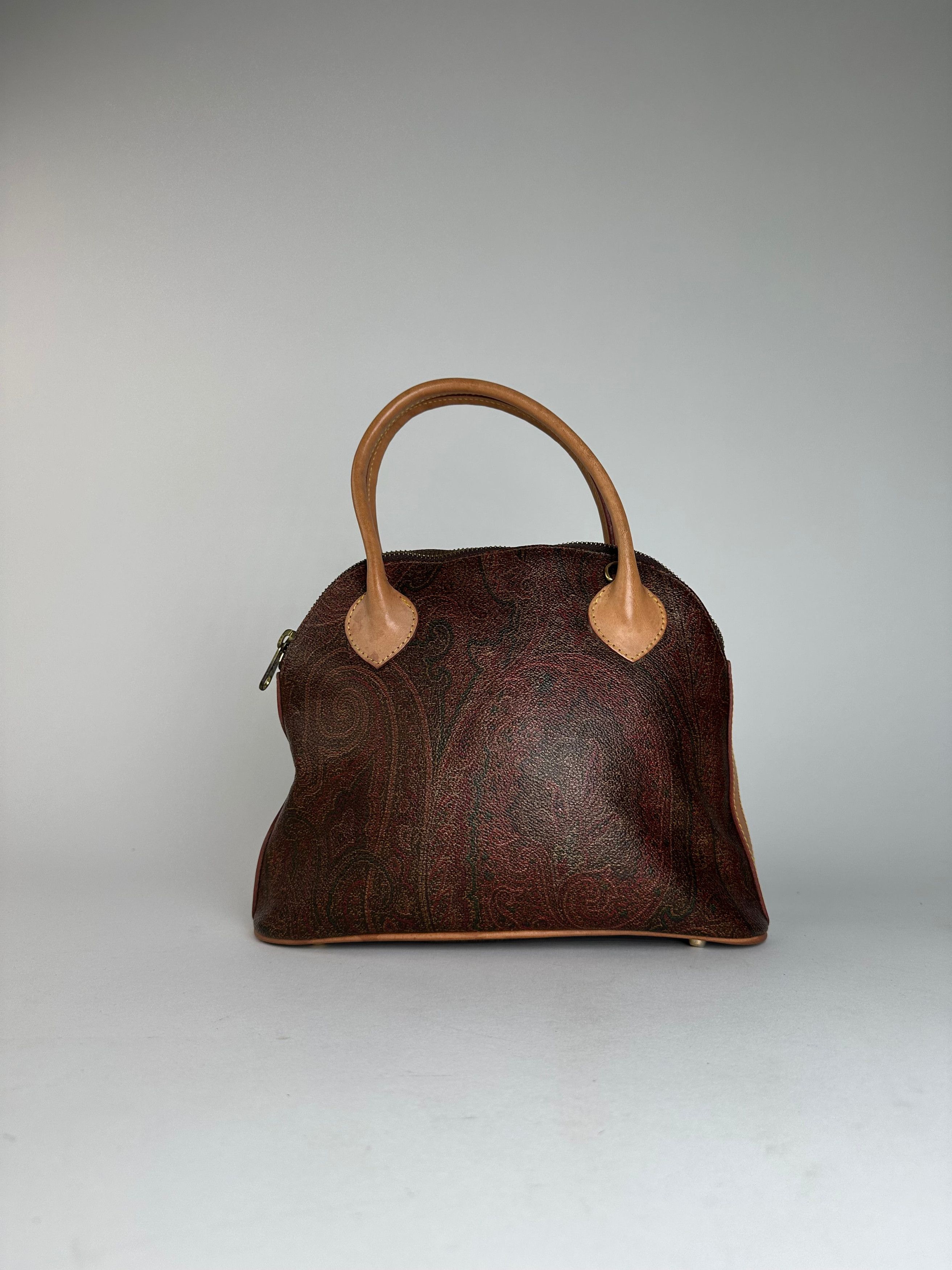 Etro Vintage Paisley Monogram 2Way Leather Handbag Orange Red Bro Size ONE SIZE - 5 Thumbnail