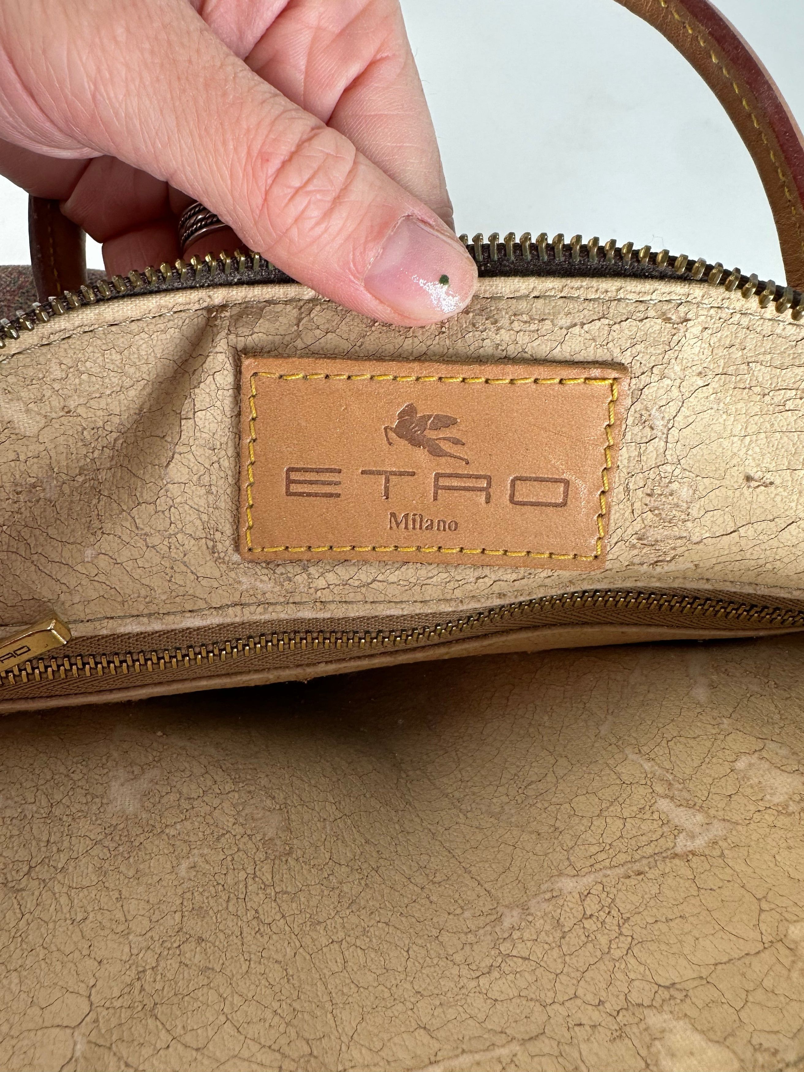 Etro Vintage Paisley Monogram 2Way Leather Handbag Orange Red Bro Size ONE SIZE - 4 Thumbnail
