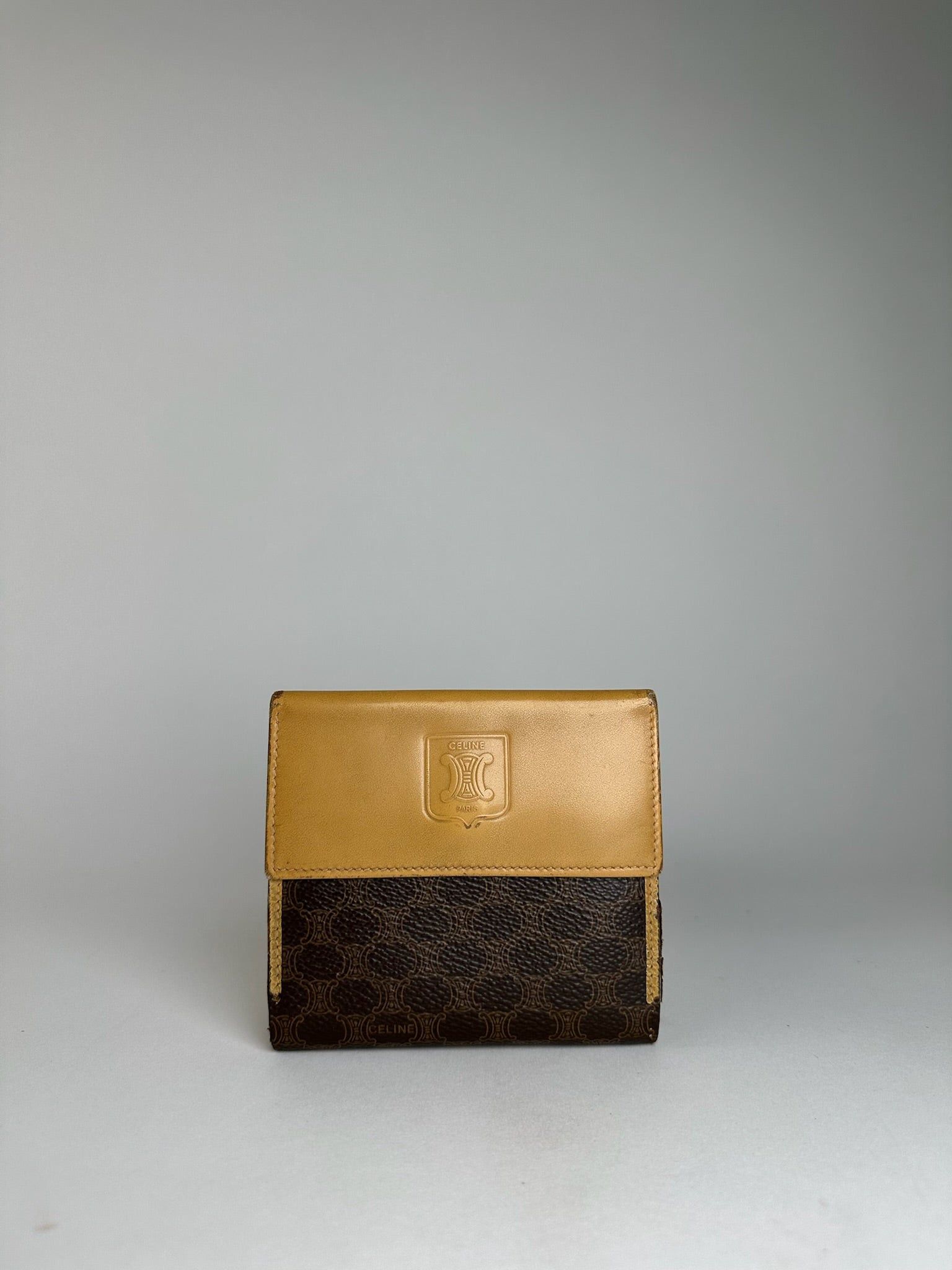 Celine Vintage Paris Triomphe Monogram Leather Wallet Brown Beige Size ONE SIZE - 7 Thumbnail