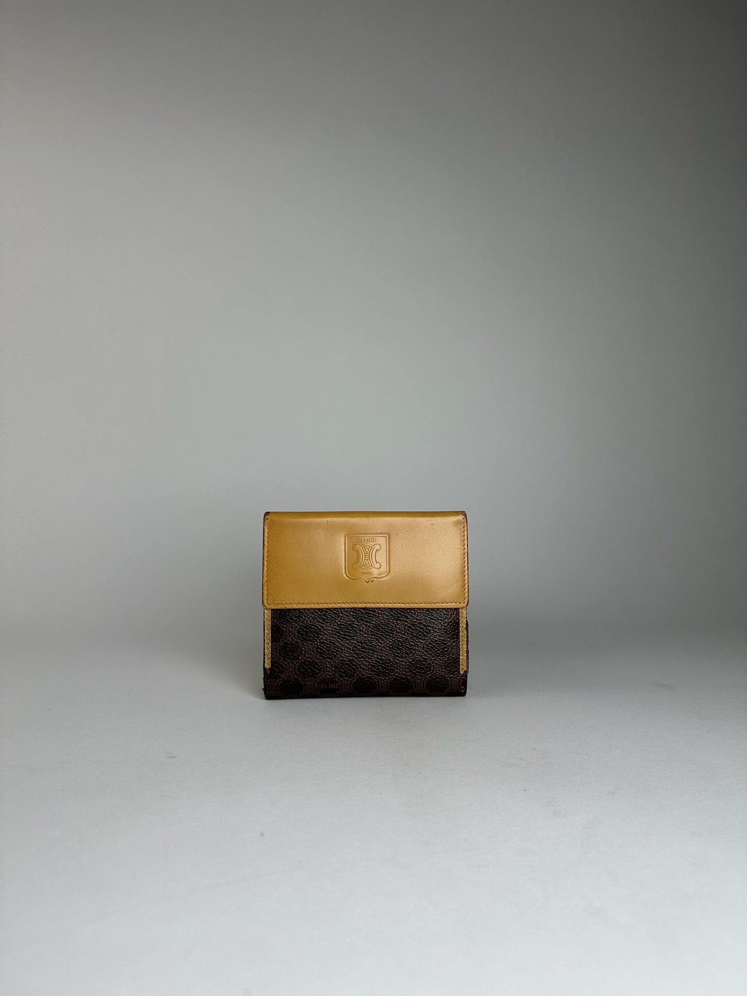 Celine Vintage Paris Triomphe Monogram Leather Wallet Brown Beige Size ONE SIZE - 2 Thumbnail