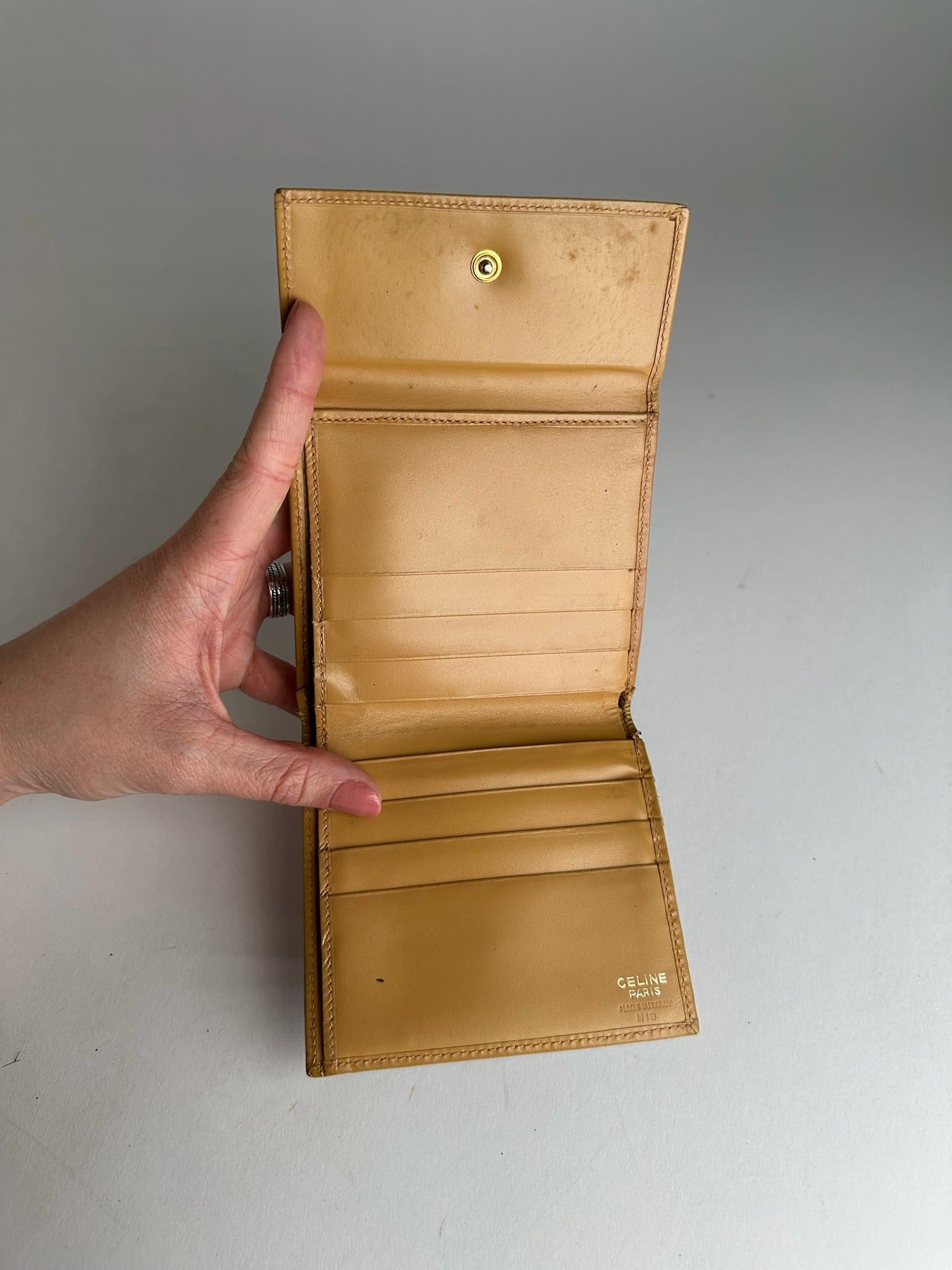 Celine Vintage Paris Triomphe Monogram Leather Wallet Brown Beige Size ONE SIZE - 3 Thumbnail