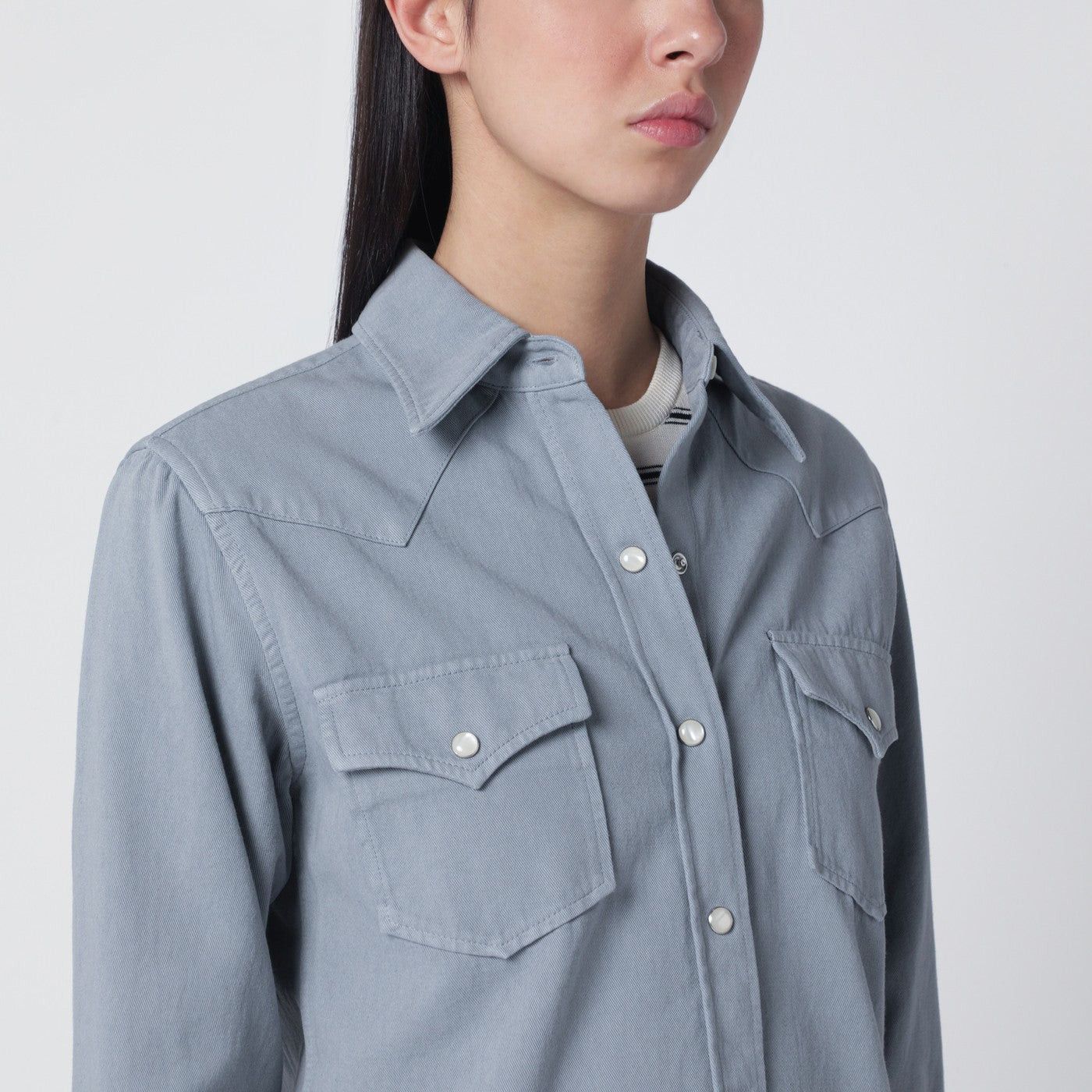 A.P.C. A.P.C. Blue-Grey Cotton Shirt Size M / US 6-8 / IT 42-44 - 2 Thumbnail