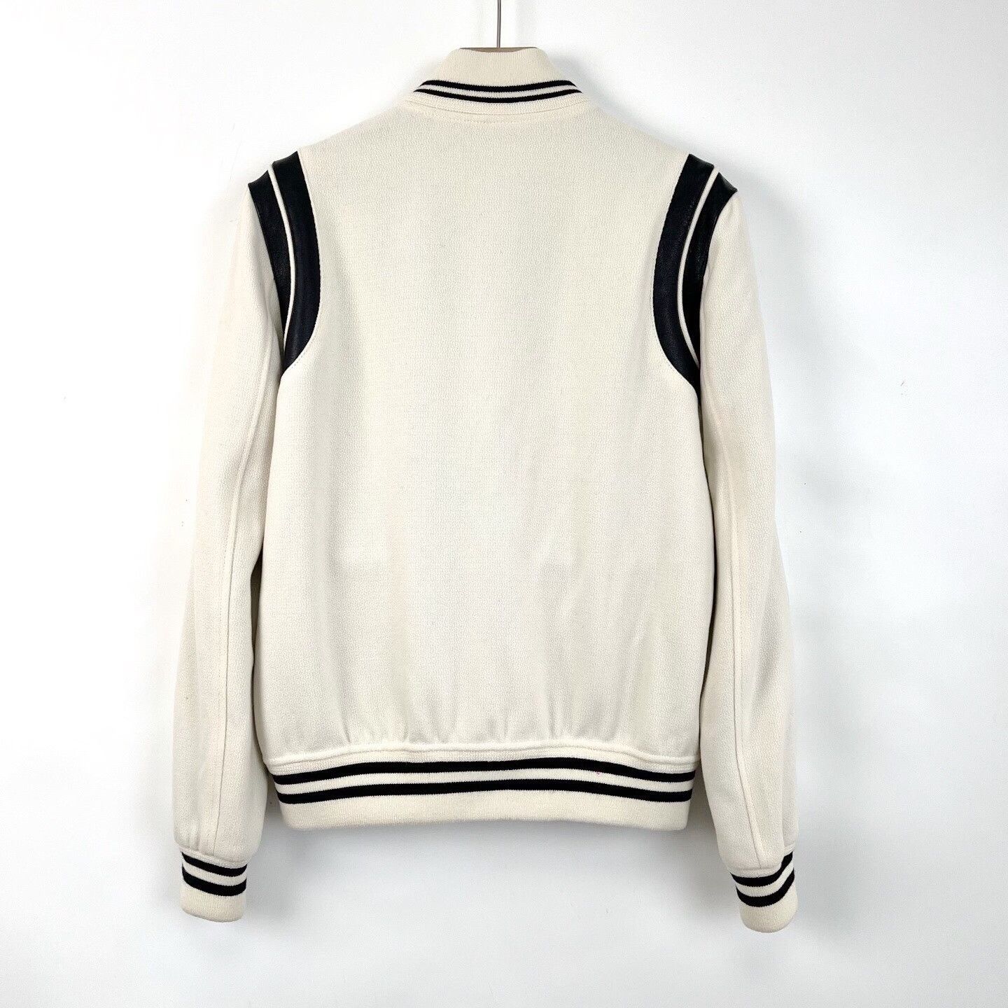 Saint Laurent Paris SAINT LAURENT White Leather Sleeve Baseball Jacket Size US M / EU 48-50 / 2 - 2 Thumbnail