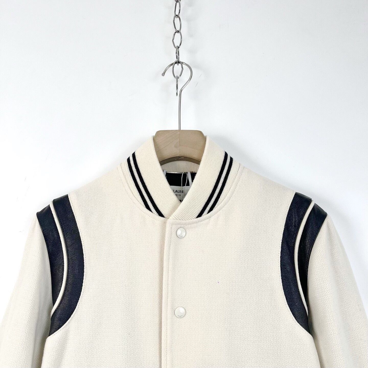 Saint Laurent Paris SAINT LAURENT White Leather Sleeve Baseball Jacket Size US M / EU 48-50 / 2 - 3 Thumbnail