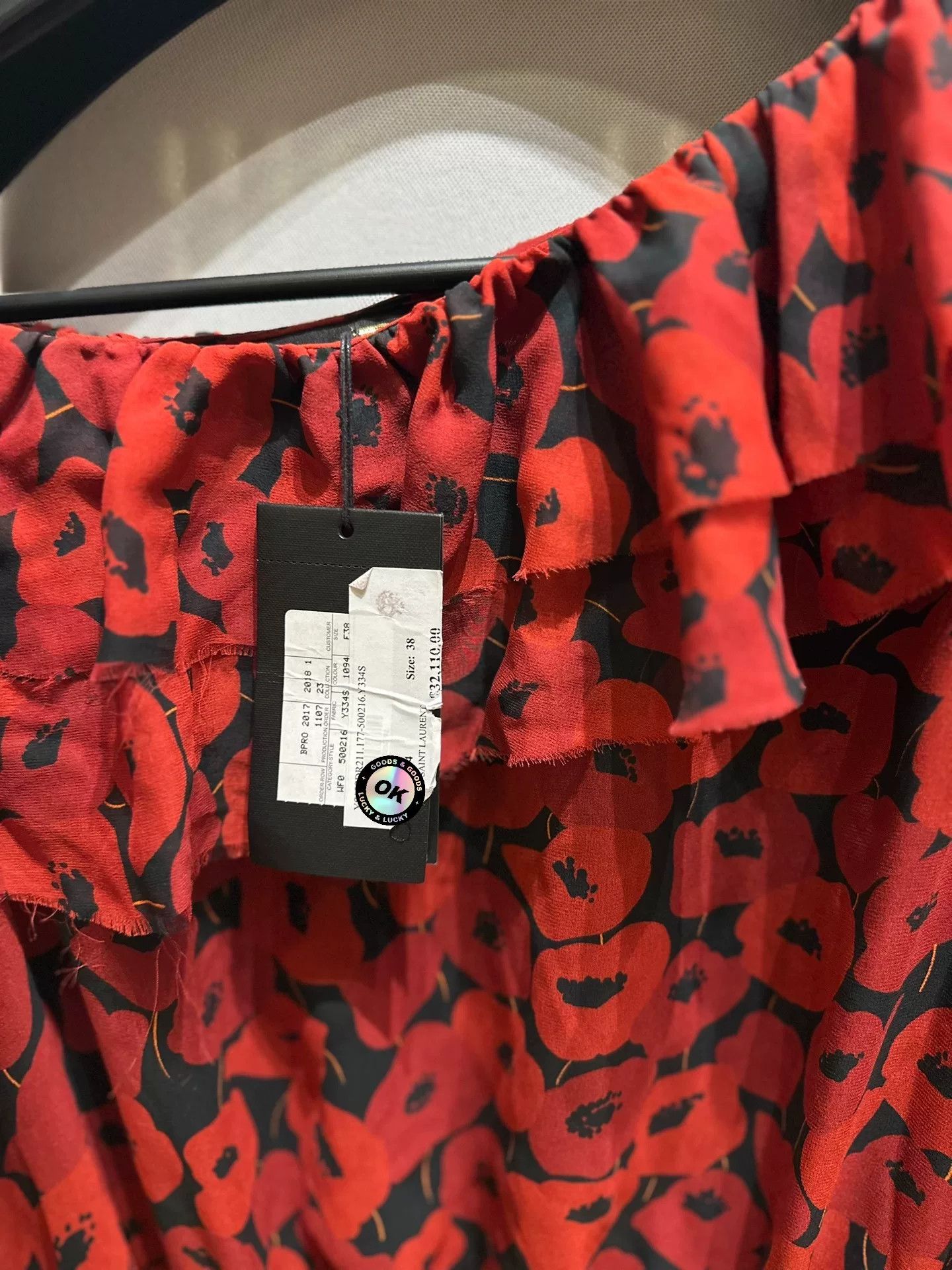 Saint Laurent Paris YSL Red Floral Off-Shoulder Dress Size S / US 4 / IT 40 - 4 Thumbnail