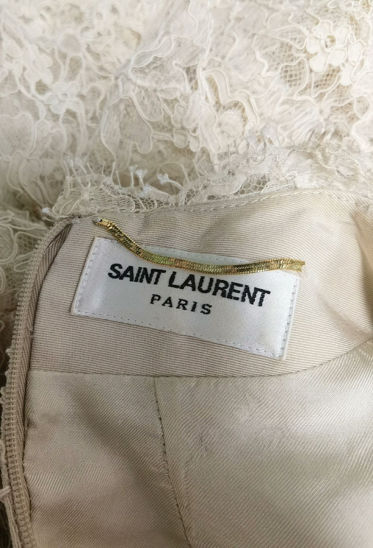 Saint Laurent Paris Saint Laurent Beige Lace Bell-Sleeve Dress Size S / US 4 / IT 40 - 3 Thumbnail