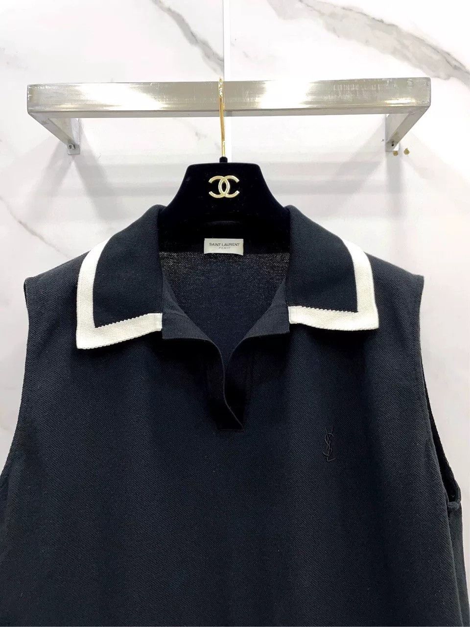 Saint Laurent Paris Saint Laurent YSL Black Sleeveless Polo Top Size M / US 6-8 / IT 42-44 - 3 Thumbnail