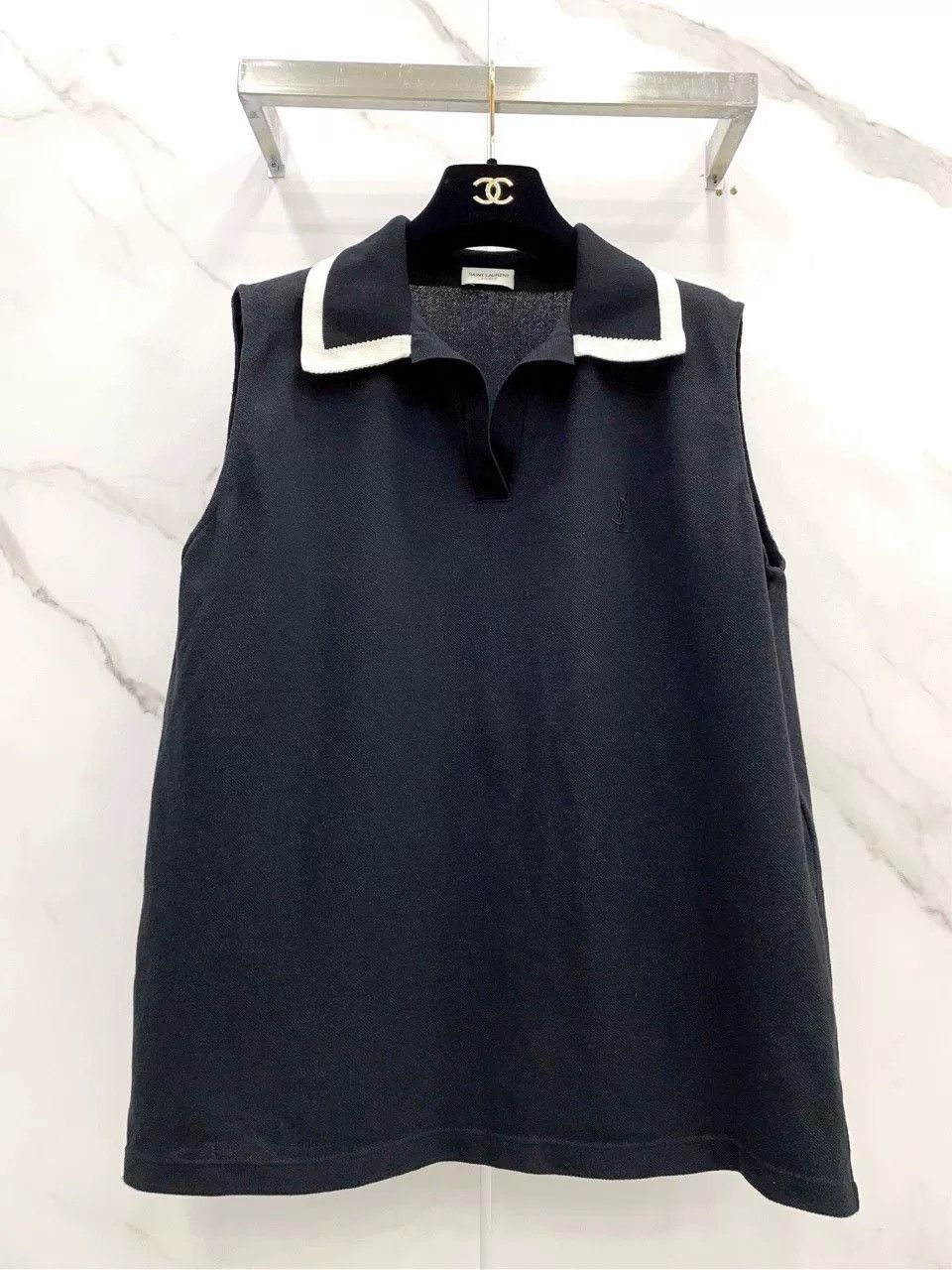 Saint Laurent Paris Saint Laurent YSL Black Sleeveless Polo Top Size M / US 6-8 / IT 42-44 - 4 Thumbnail