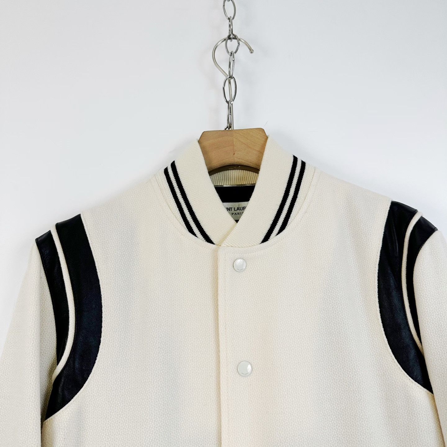 Saint Laurent Paris Saint Laurent White Black Striped Baseball Jacket Size US M / EU 48-50 / 2 - 3 Thumbnail