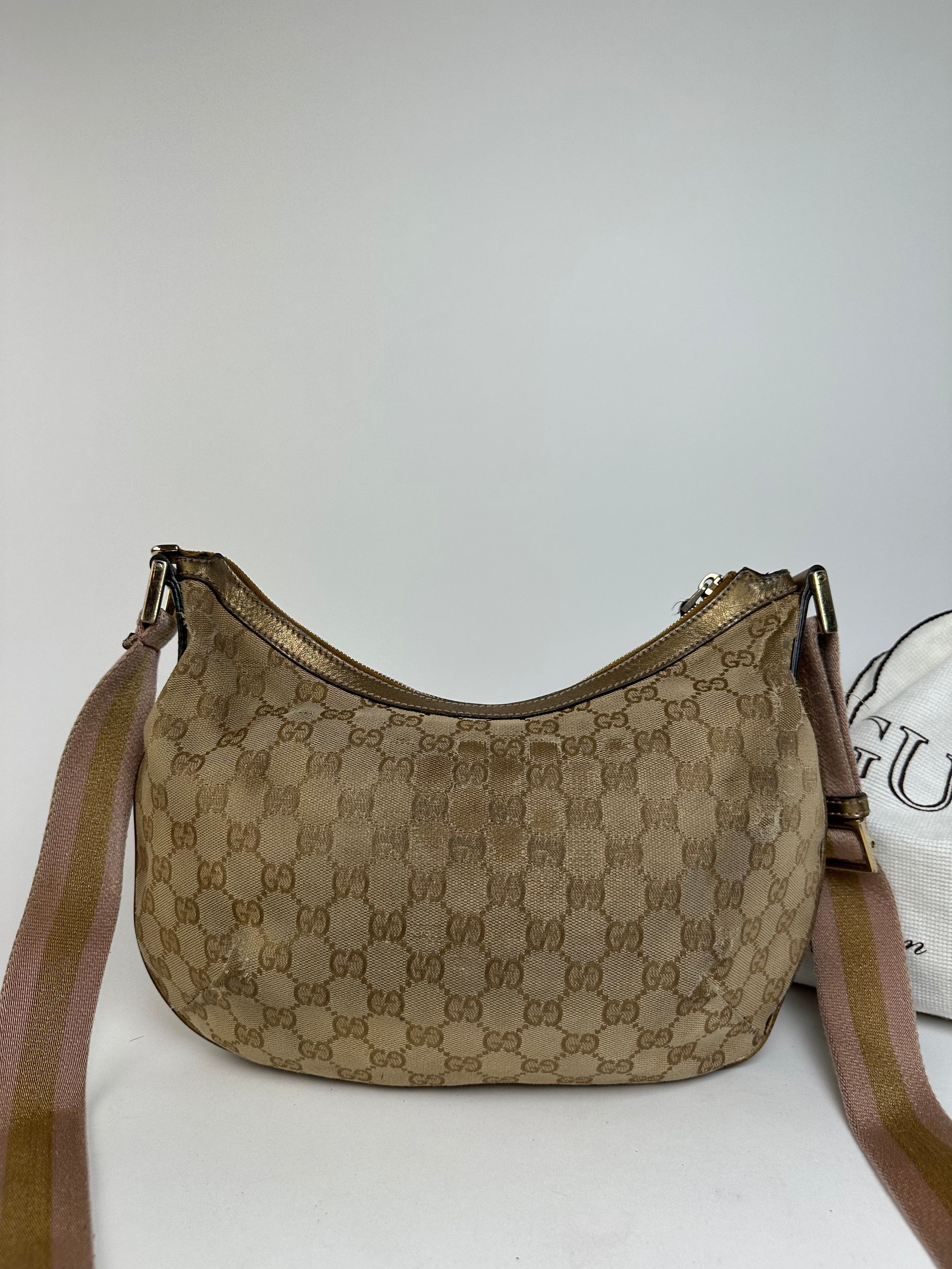 Gucci Vintage Croissant Canvas Monogram Multiway Bag Gold Beige Size ONE SIZE - 15 Thumbnail