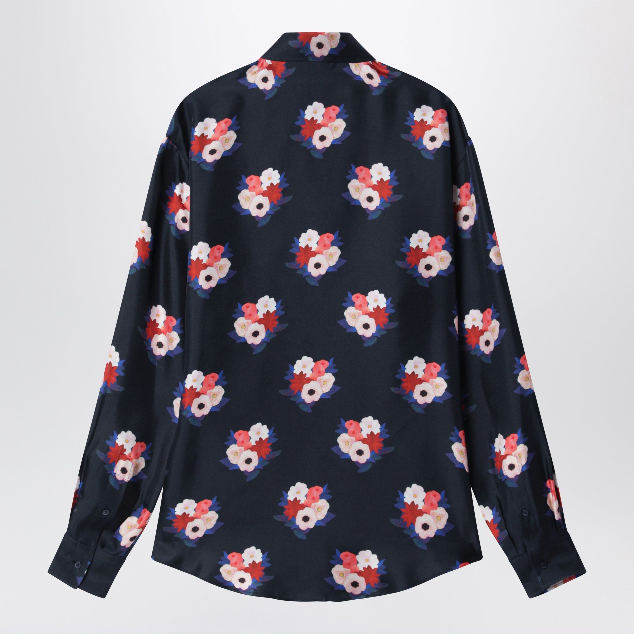 Fendi Fendi Dark Blue Satin Shirt With Floral Print Size US M / EU 48-50 / 2 - 2 Thumbnail