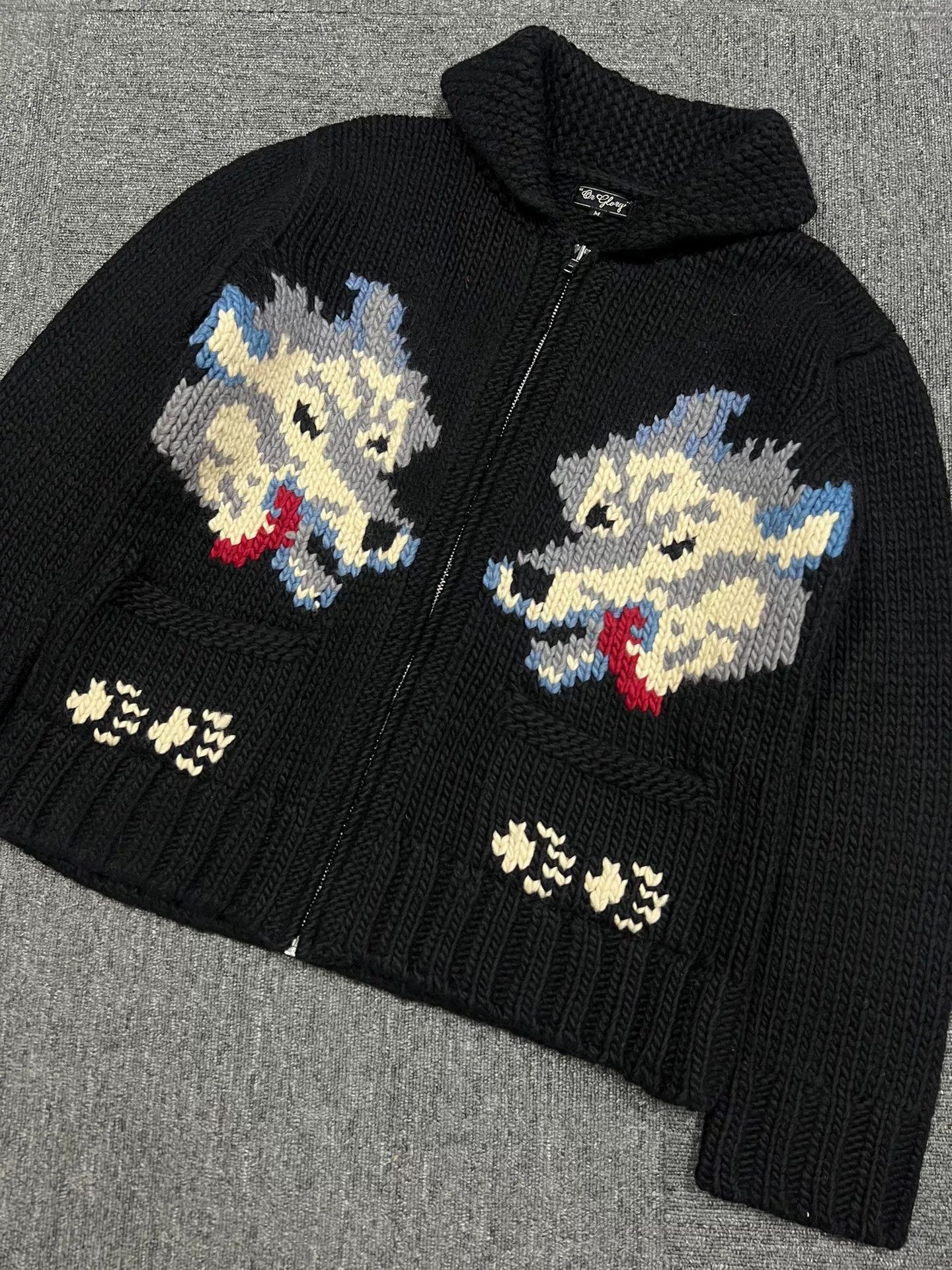 Visvim Black Wolf Pattern Knit Cardigan Size US M / EU 48-50 / 2 - 6 Thumbnail