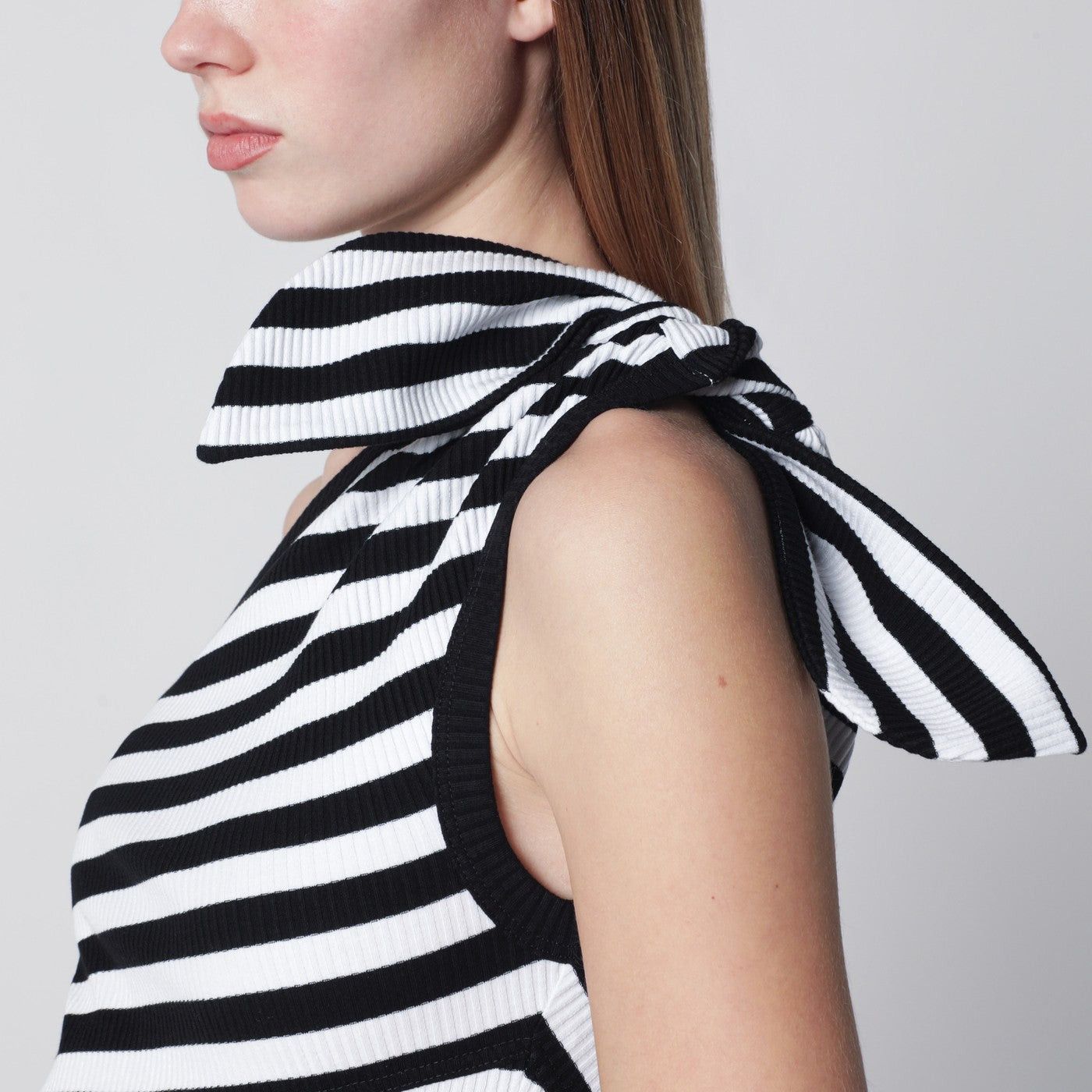 Patou Patou Black And White Striped One-Shoulder Mini Dress Size ONE SIZE - 2 Thumbnail