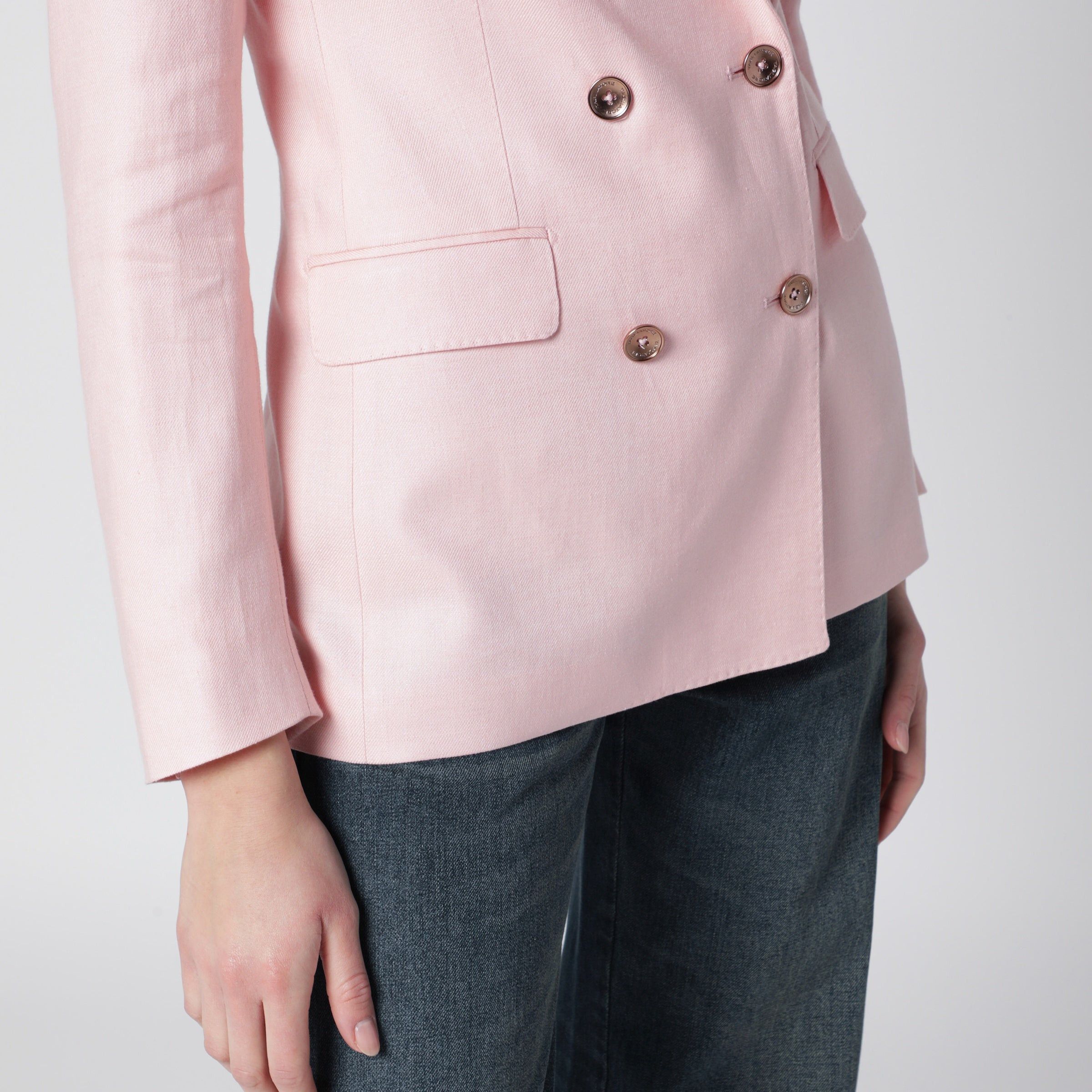 Tagliatore Tagliatore Pink Double-Breasted Linen Jacket Size M / US 6-8 / IT 42-44 - 2 Thumbnail