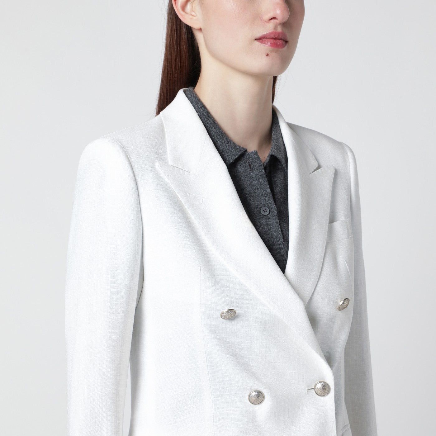 Tagliatore Tagliatore White Double-Breasted Jacket Size M / US 6-8 / IT 42-44 - 2 Thumbnail