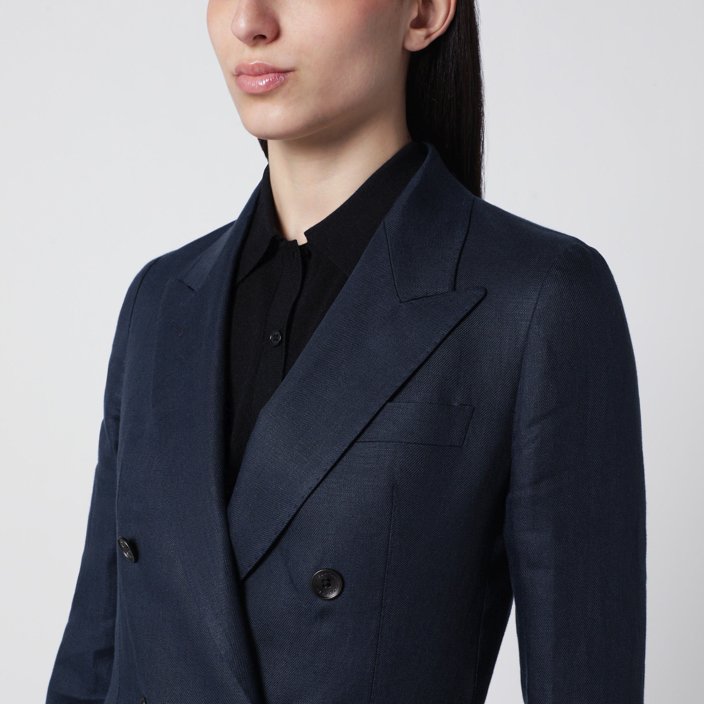Tagliatore Tagliatore Navy Blue Double-Breasted Linen Jacket Size M / US 6-8 / IT 42-44 - 2 Thumbnail
