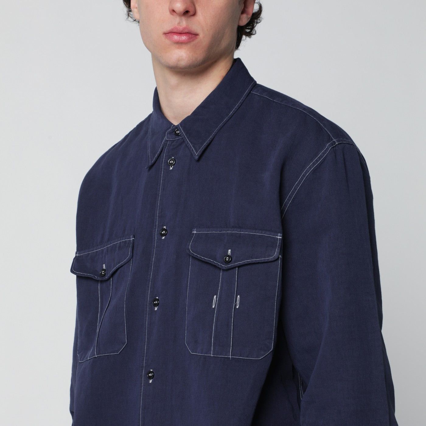 Studio Nicholson Studio Nicholson Louro Shirt Indigo Blue In Cotton And Linen Size US L / EU 52-54 / 3 - 2 Thumbnail