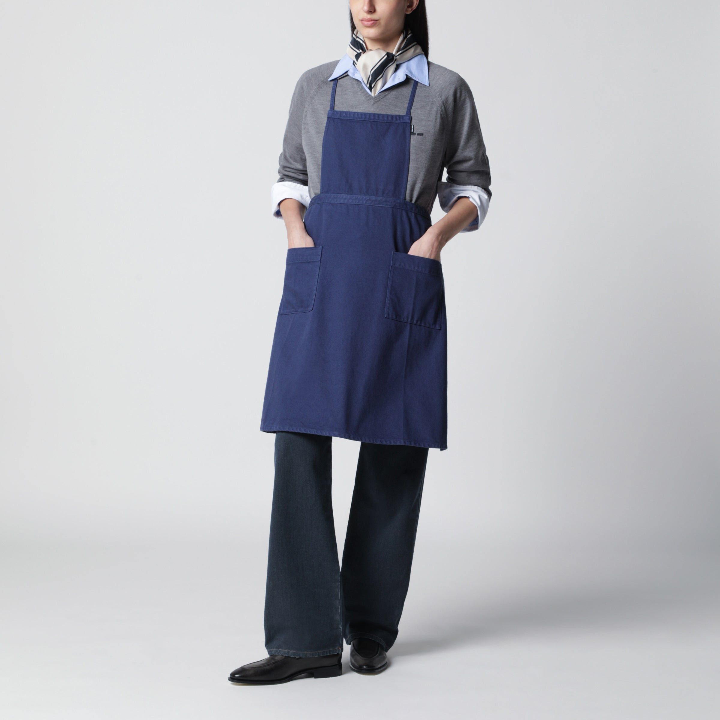 Miu Miu Miu Miu Garment-Dyed Gabardine Cotton Apron In Blue Size ONE SIZE - 2 Thumbnail