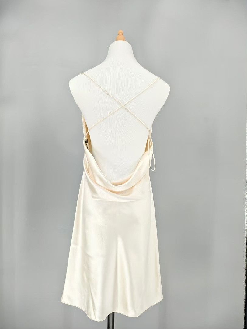 Saint Laurent Paris Saint Laurent Cream Crisscross Back Slip Dress Size XS / US 0-2 / IT 36-38 - 4 Thumbnail