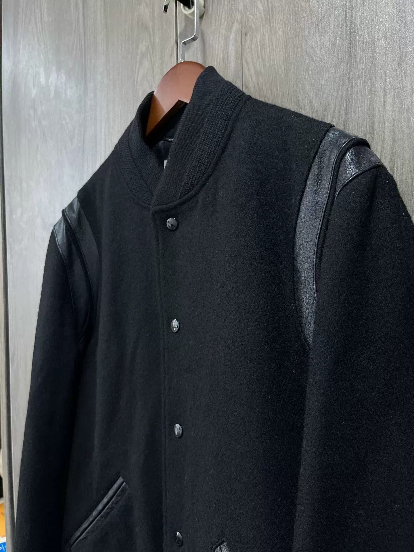 Saint Laurent Paris Saint Laurent Black Leather Sleeves Baseball Jacket Size US L / EU 52-54 / 3 - 2 Thumbnail