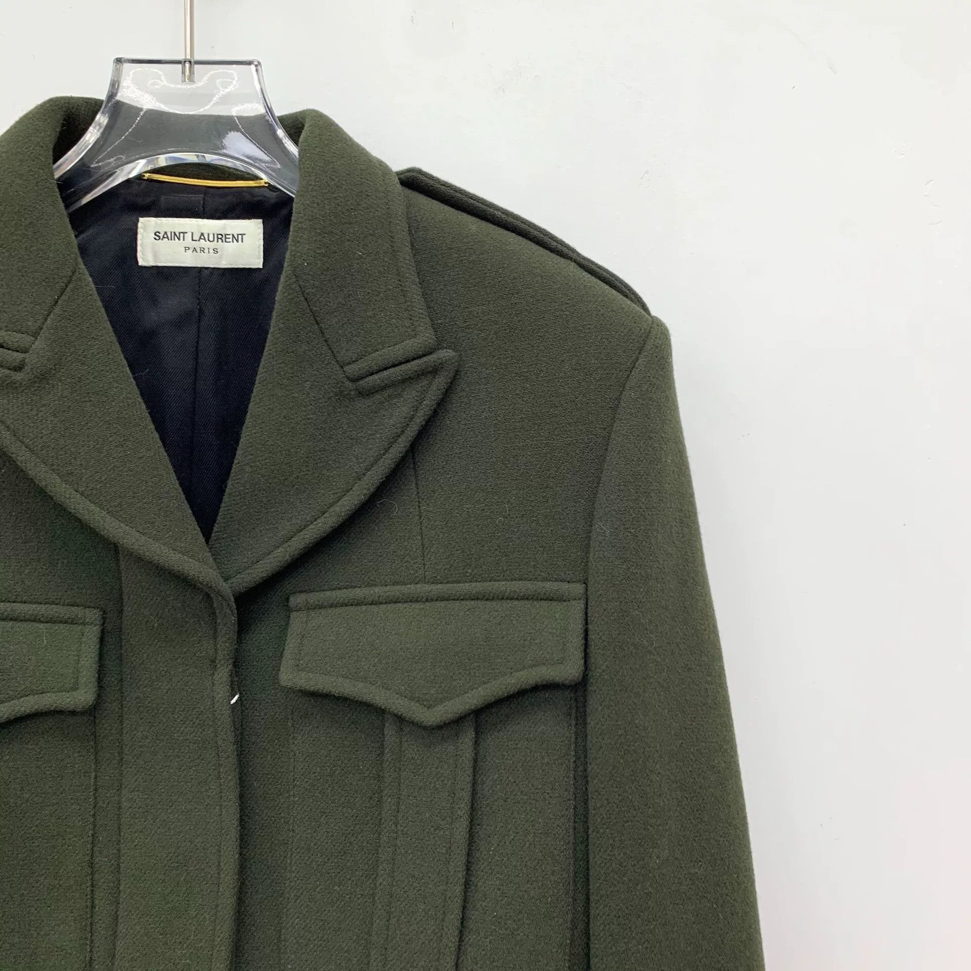 Saint Laurent Paris Saint Laurent Green Cropped Wool Jacket Size S / US 4 / IT 40 - 3 Thumbnail